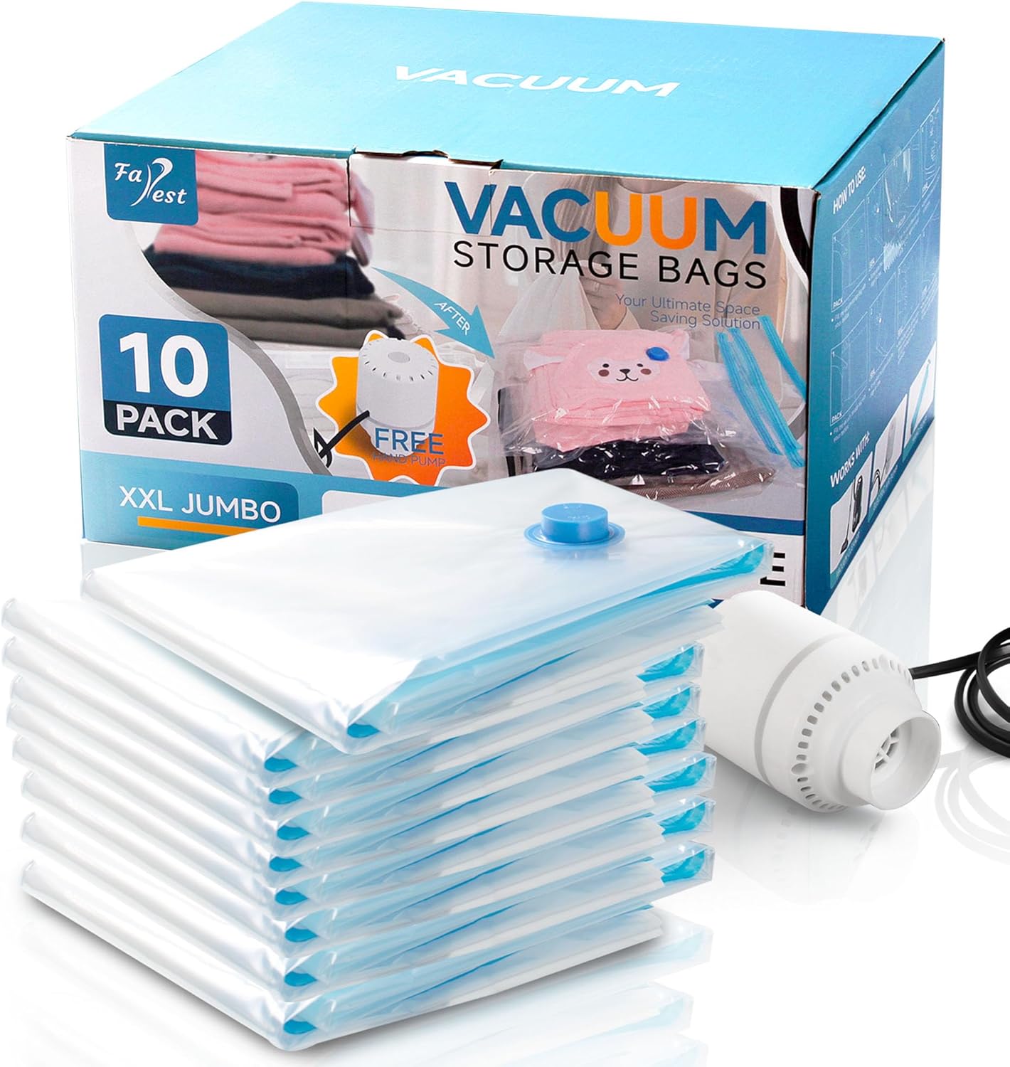 10 Pack XXL Jumbo Vacuum Storage Bags with Electric Air Pump, Space Saver Bags,Compression for Comforters and Blankets,Duvets,Pillows,Travel(47.2x35 in)