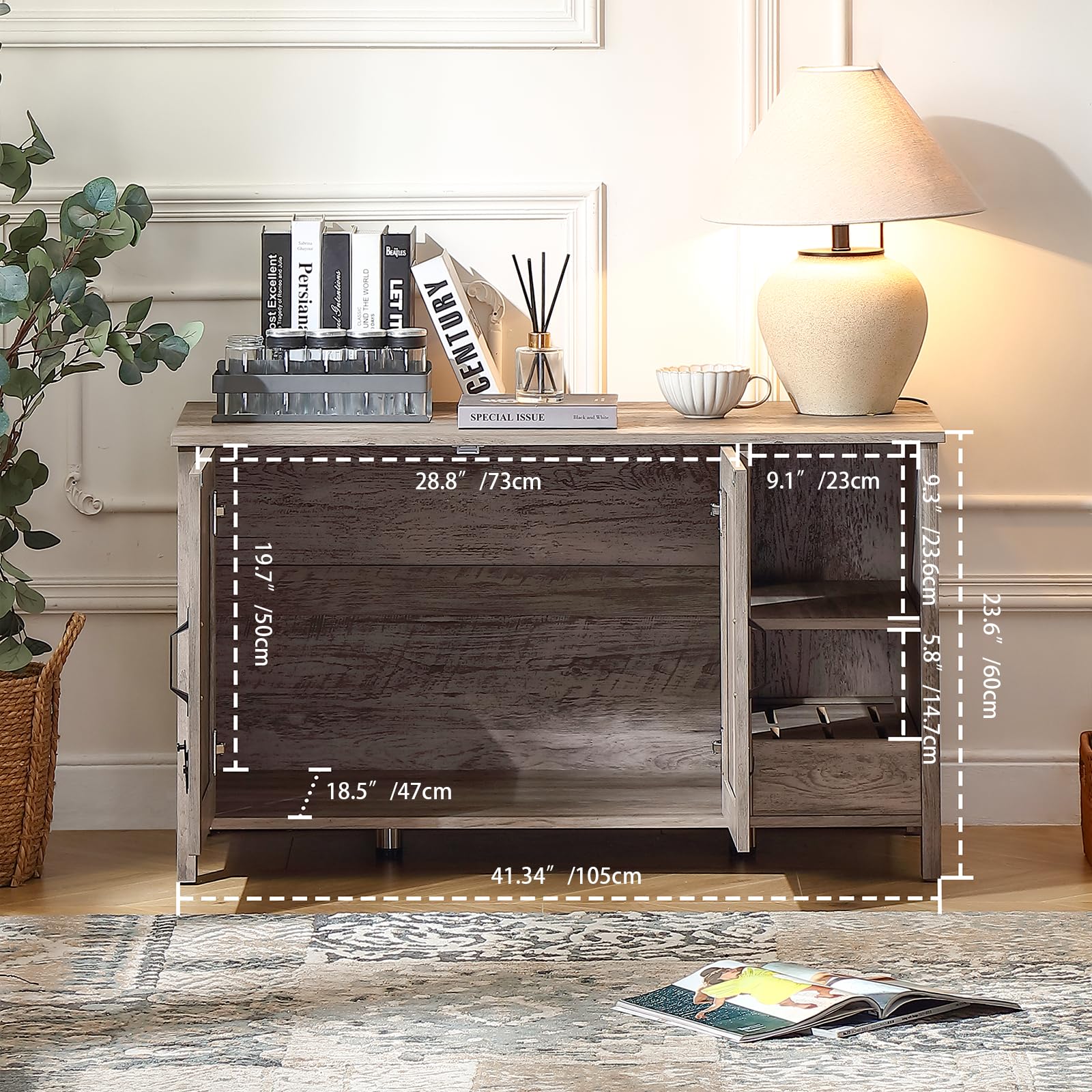 FOREST GRAVITY Cat Cabinet Armoire à Chat Litter Box Middle Cat Furniture Modern 105 * 50 * 60 cm Maison pour Chat avec Porte et cloison séparée Grey