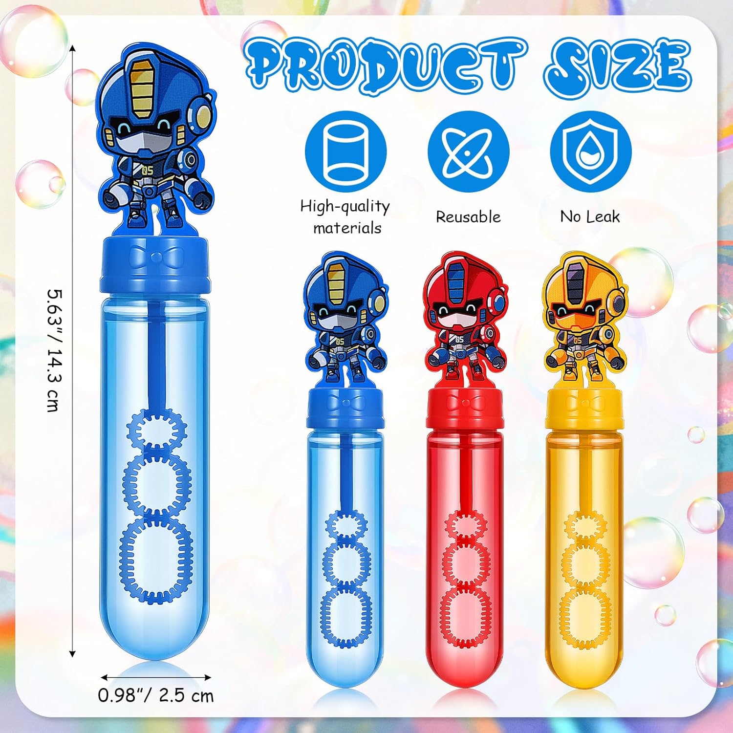 Soulchen 24 Pack Robot Party Favors Bubble Wands Bulk Cute Cartoon Robot Bubbles Sticks for Birthday Toys Goody Bag Stuffers Christmas Party Favor Gift