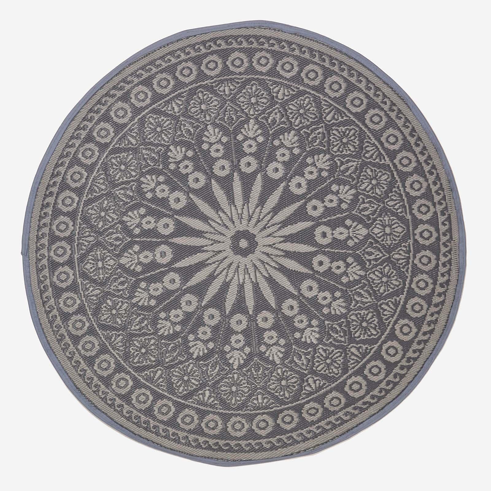 HOMESCAPES Rond zwart buitentapijt voor tuin of terras, decoratief mandala- tapijt, 170 cm, lichtgewicht waterdicht, 100% gerecycled plastic, tuintapijt, traditionele stijlpatroon, mat voor binnen en