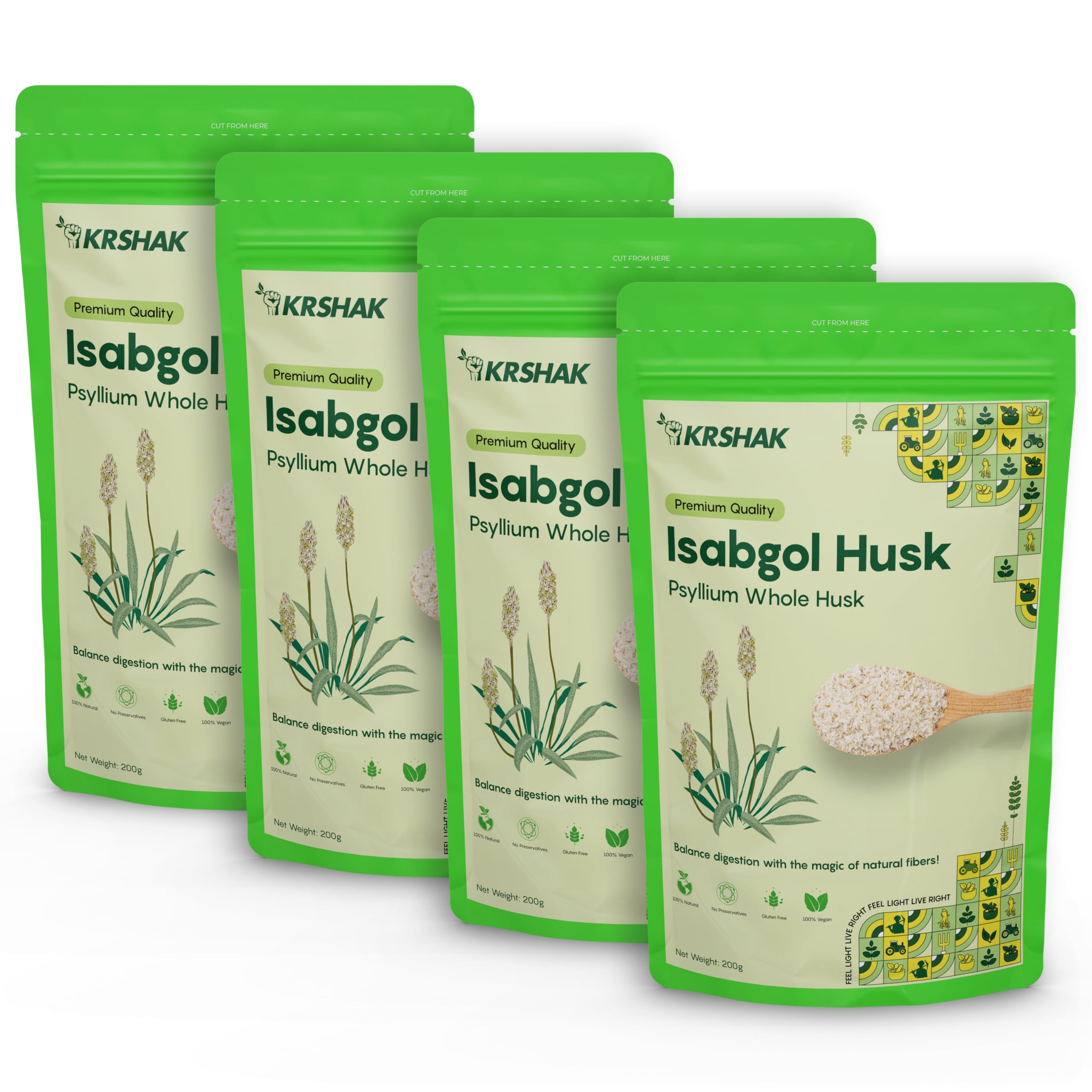 KRSHAK Isabgol (Psyllium Whole Husk) - 800g | Gentle Relief from Constipation | Boost Digestive Wellness | Pure Fiber Supplement | 100% Natural (Pack of 4) (B0CYTBN44V) Amazon Price History, Amazon Price Tracker