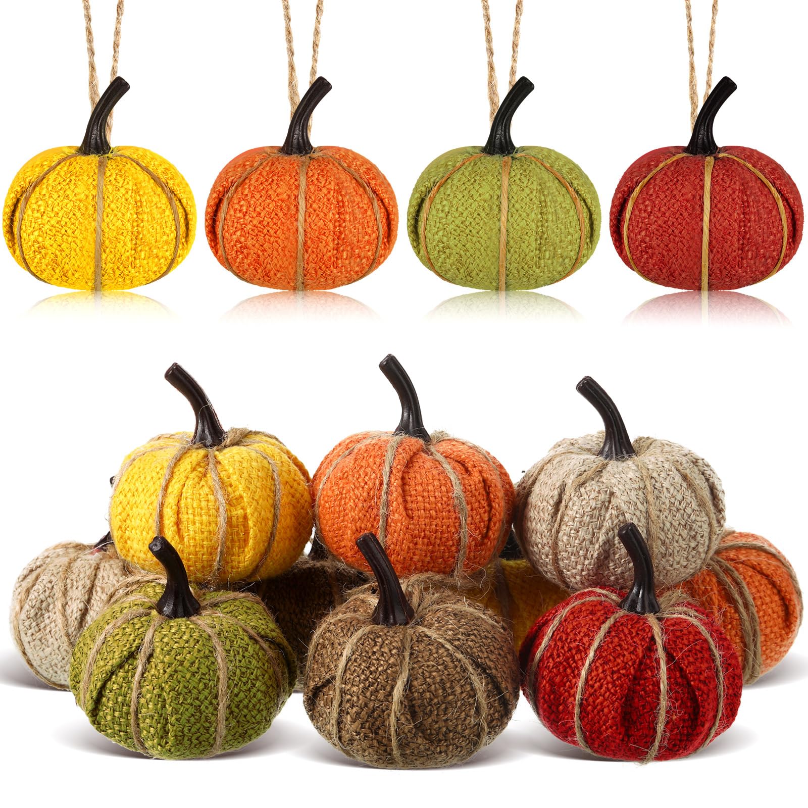 Lot De 7 Citrouilles Artificielles En Mousse - Tailles Différentes - Déco Automne Et Halloween - Orange Et Blanc