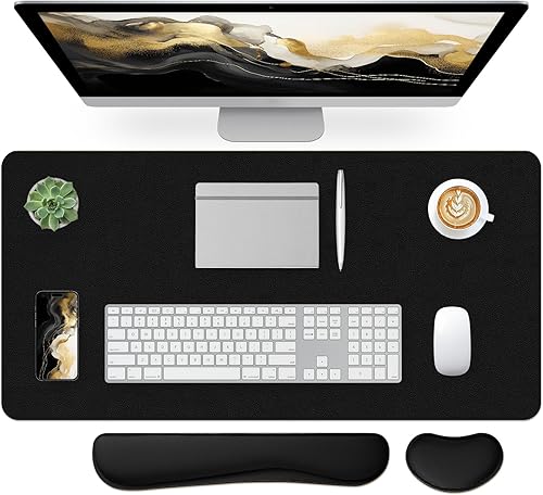 Miniatura 55 de Bloss Tapete de escritorio beige de 23.6 x 13.8 pulgadas, tapete de escritorio para escritorio, alfombrilla de mouse de cuero grande impermeable