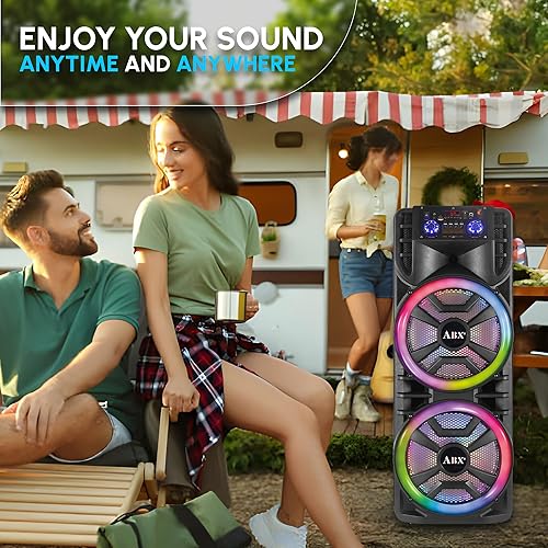 Miniatura 3 de Audiobox ABX-214R Altavoz Bluetooth portátil dual de 12 pulgadas, peso ligero pero fuerte con BASS, luces de fiesta RGB, micrófono inalámbrico,