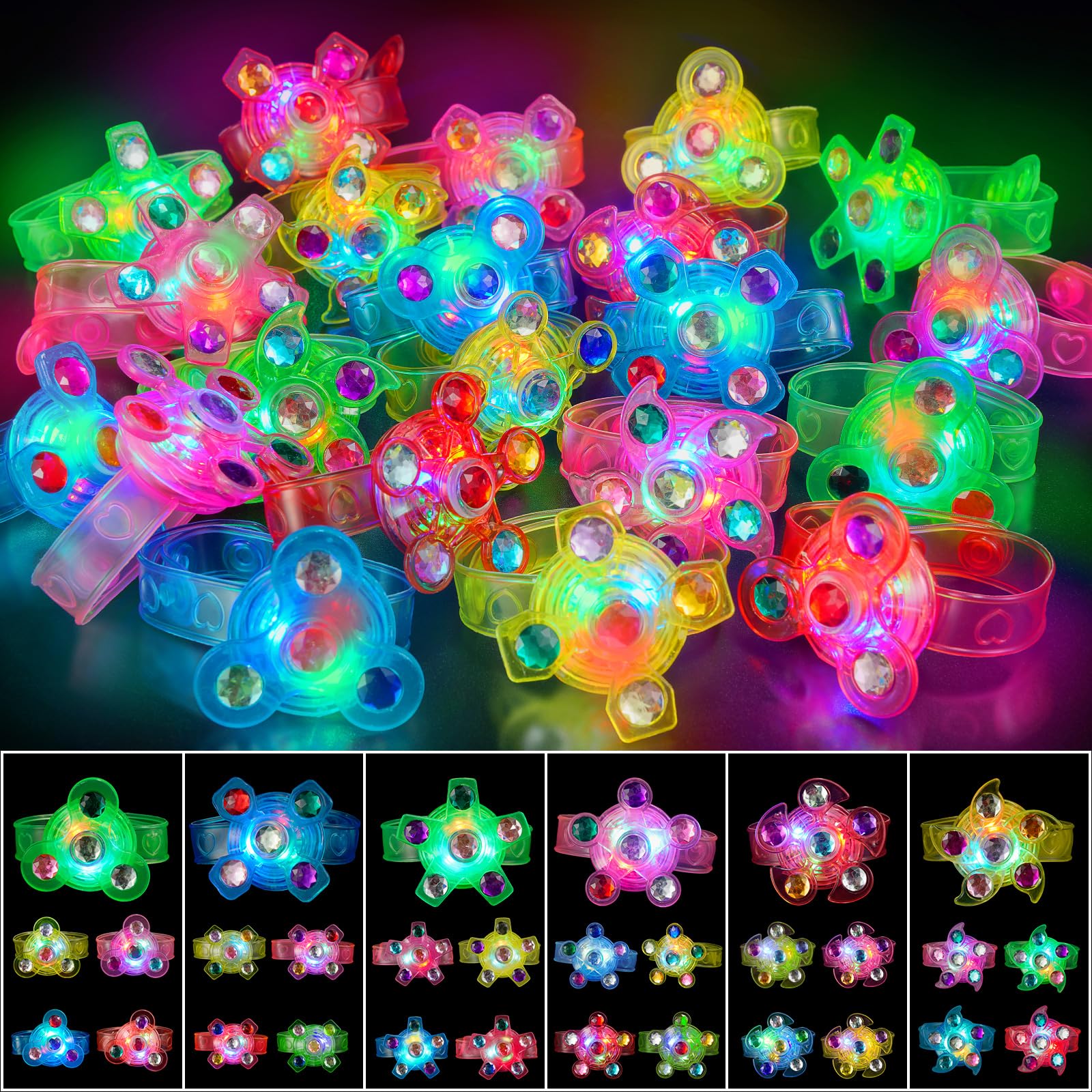 SHQDD 36PCS LED Light Up Fidget Spinner Bracelets, Glow in The Dark Party Favors for Kids 4-8 8-12,Goodie Bag Treasure Box Prizes Birthday Stocking Stuffers, Pinata Goodie Bags Stuffers for Boys Girls