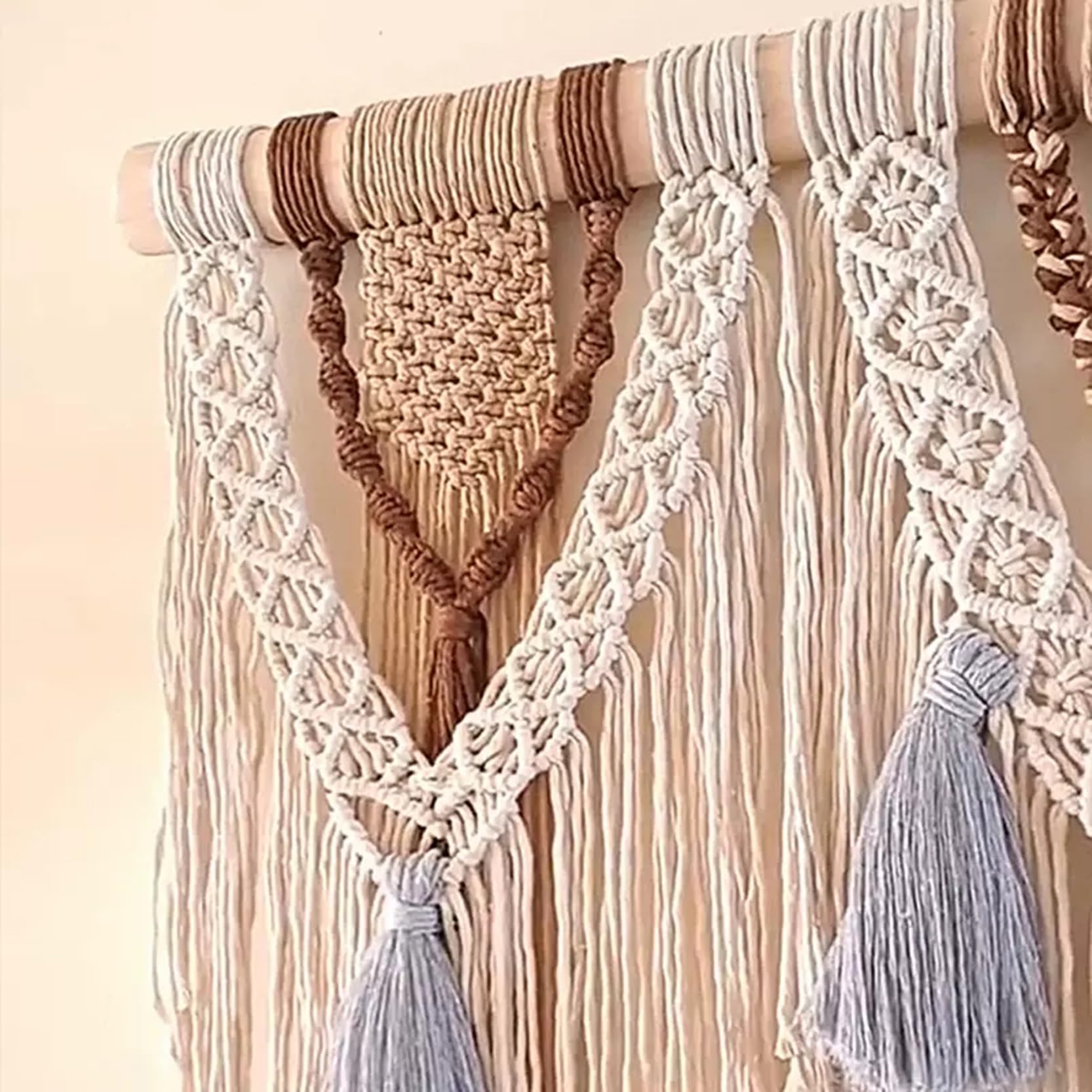 Bohemio Macrame Colgante de Pared Grande Tapiz Tejido geométrico, Tapiz de Arte Tejido a Mano con Borla y Patrones Elegantes, Cuerda de algodón Natural Boho Decoraciones,120x95cm