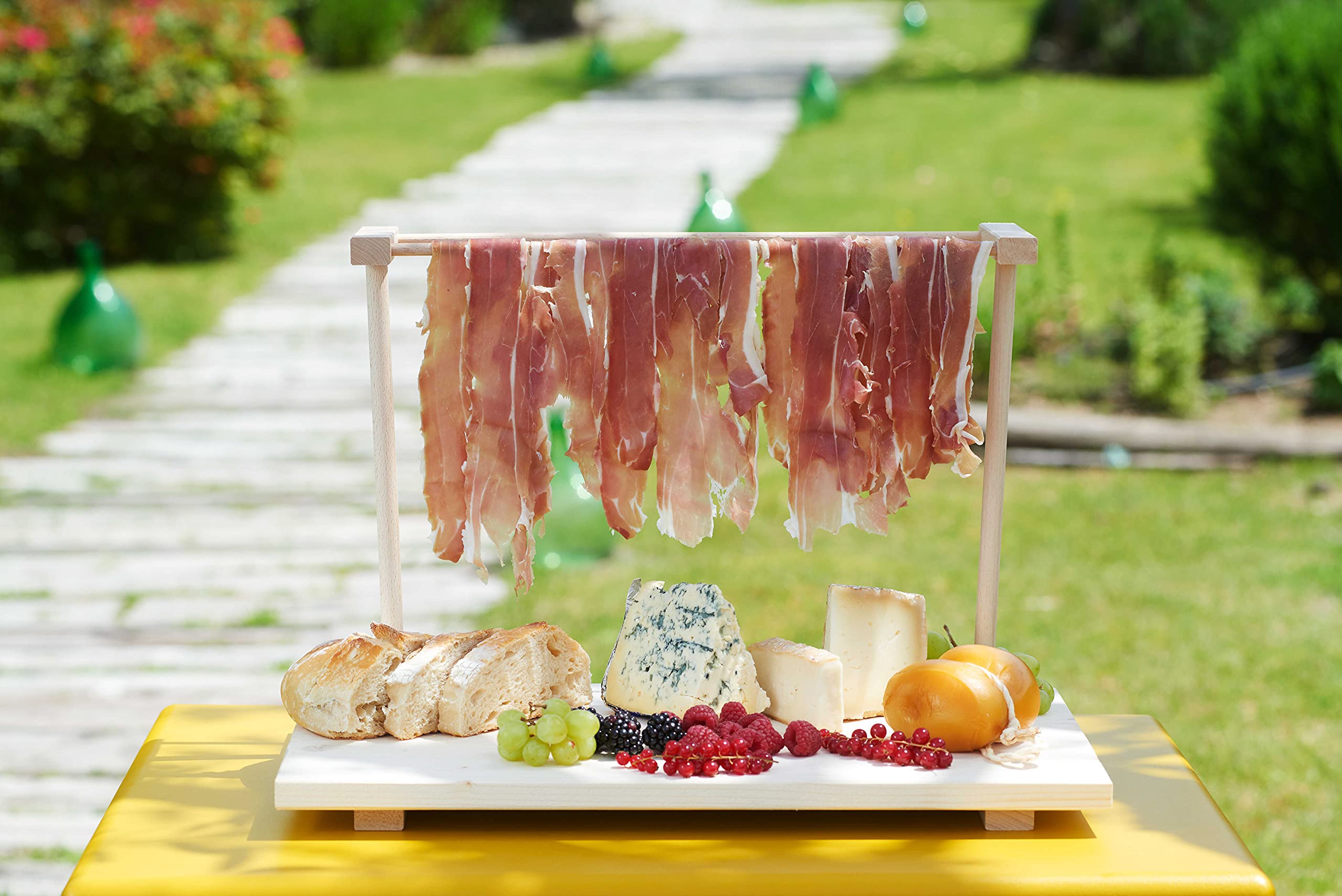 Mottinox - Vassoio Per Aperitivo in 100% Legno Di Faggio, Appendi Prosciutto, Smontabile, 37x49x27