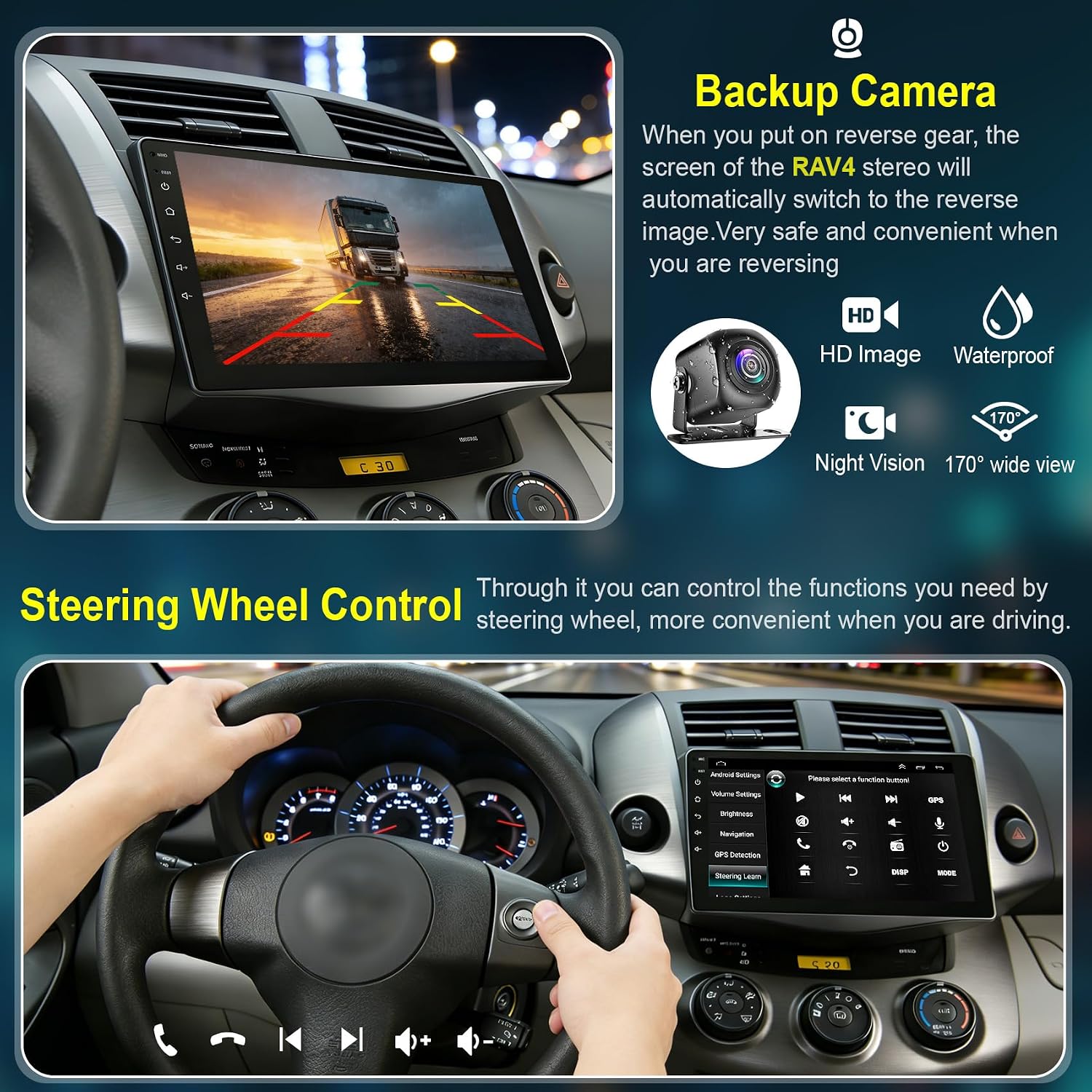(8Core + Android 15) Car Radio Stereo for Toyota RAV4 2007-2012,9 Inch QLED Touch Screen with Wireless Carplay&Android Auto&Mirrolink,GPS Navigation&FM Radio,Backup Camera & SWC