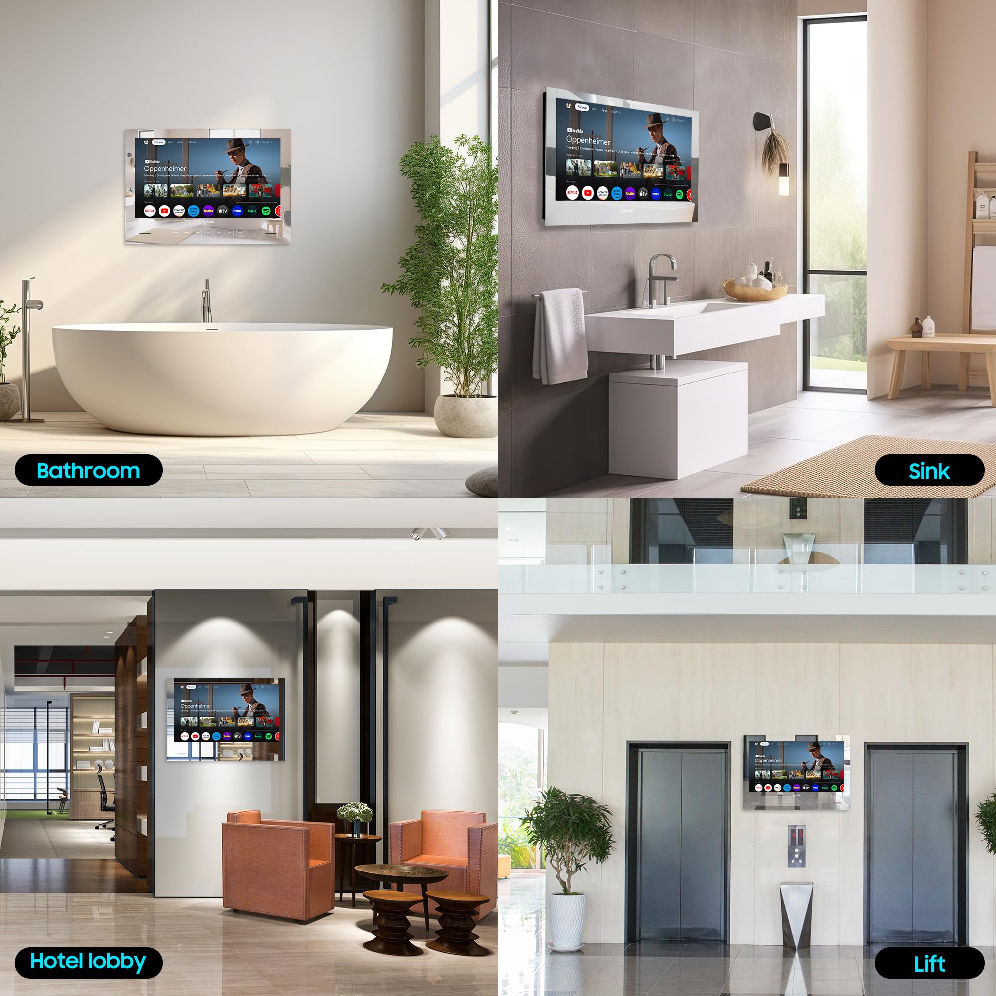 SYLVOX 32 Pollici Specchio TV, Smart Google Television 1080P FHD 500 Nits Mirror Montaggio Integrato Design Televisore IP65 impermeabile, DVB-C/T2/S2 | WiFi, Bluetooth, per Doccia, Bagno