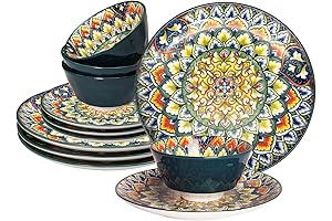 Mandala Dinnerware Set (12pcs) - Bohemian Style for Tabletop