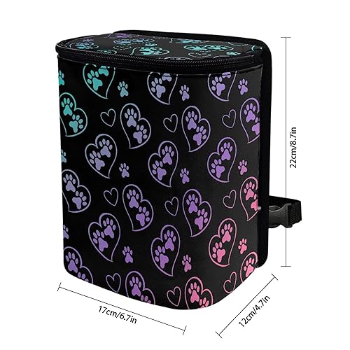 Miniatura 6 de Yewattles Cubo de basura para automóvil con diseño de pata de perro colorido, cesta de basura con tapa para bolsa de basura desechable, contenedor