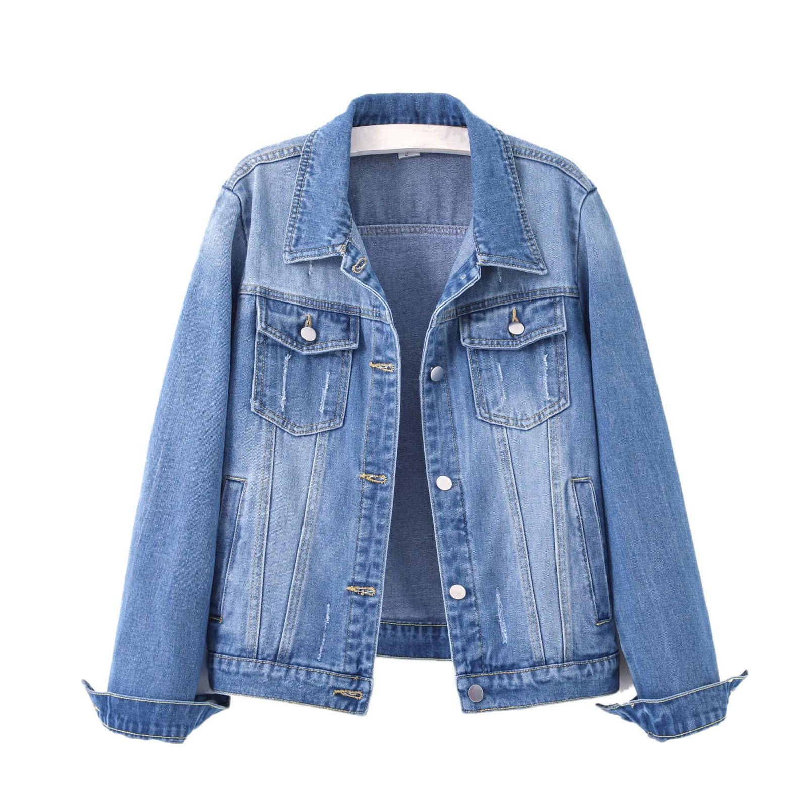 GUOYUXIAO Chaquetas de Mezclilla para Mujer Agujeros Rotos Estilo Destruido Grunge Callejero Abrigos Vaqueros para Dama