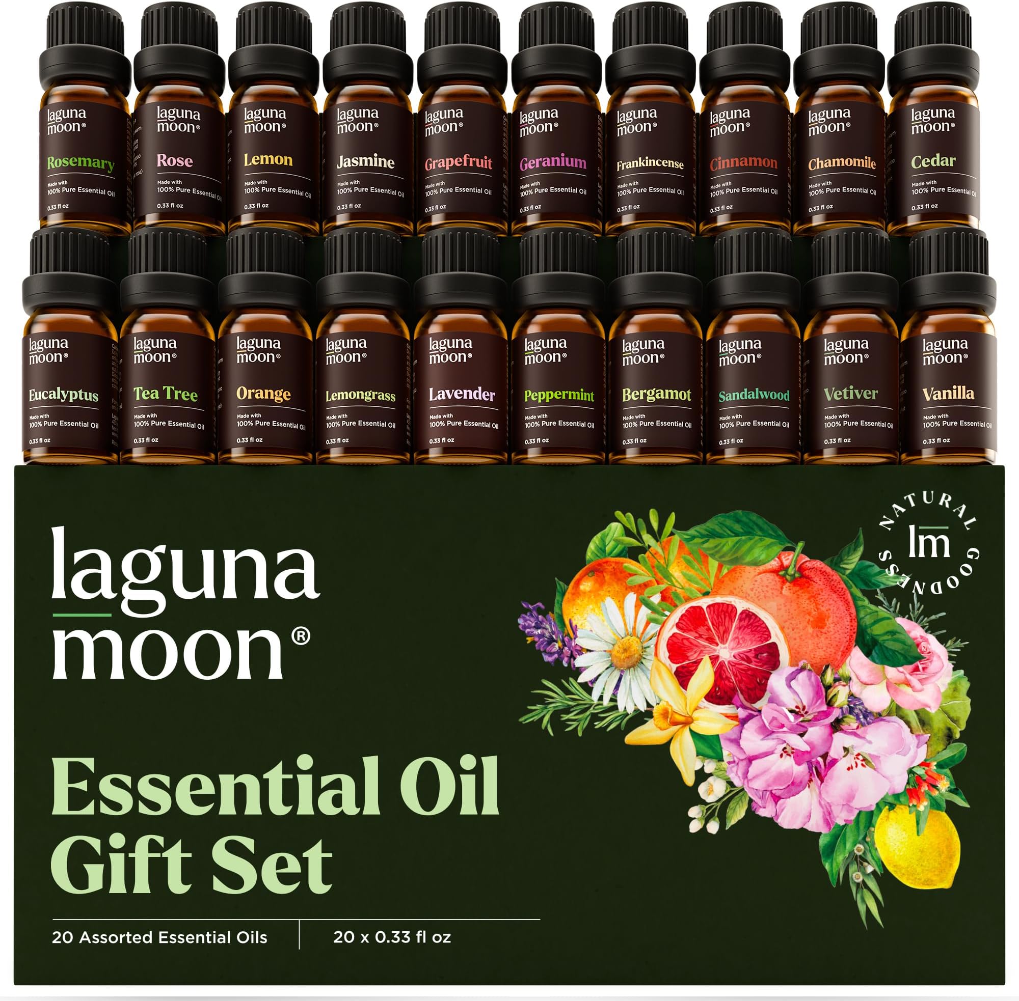 Lagunamoon Premium Essential Oils Set,Top 20 Pure Natural Aromatherapy Oils Lavender.