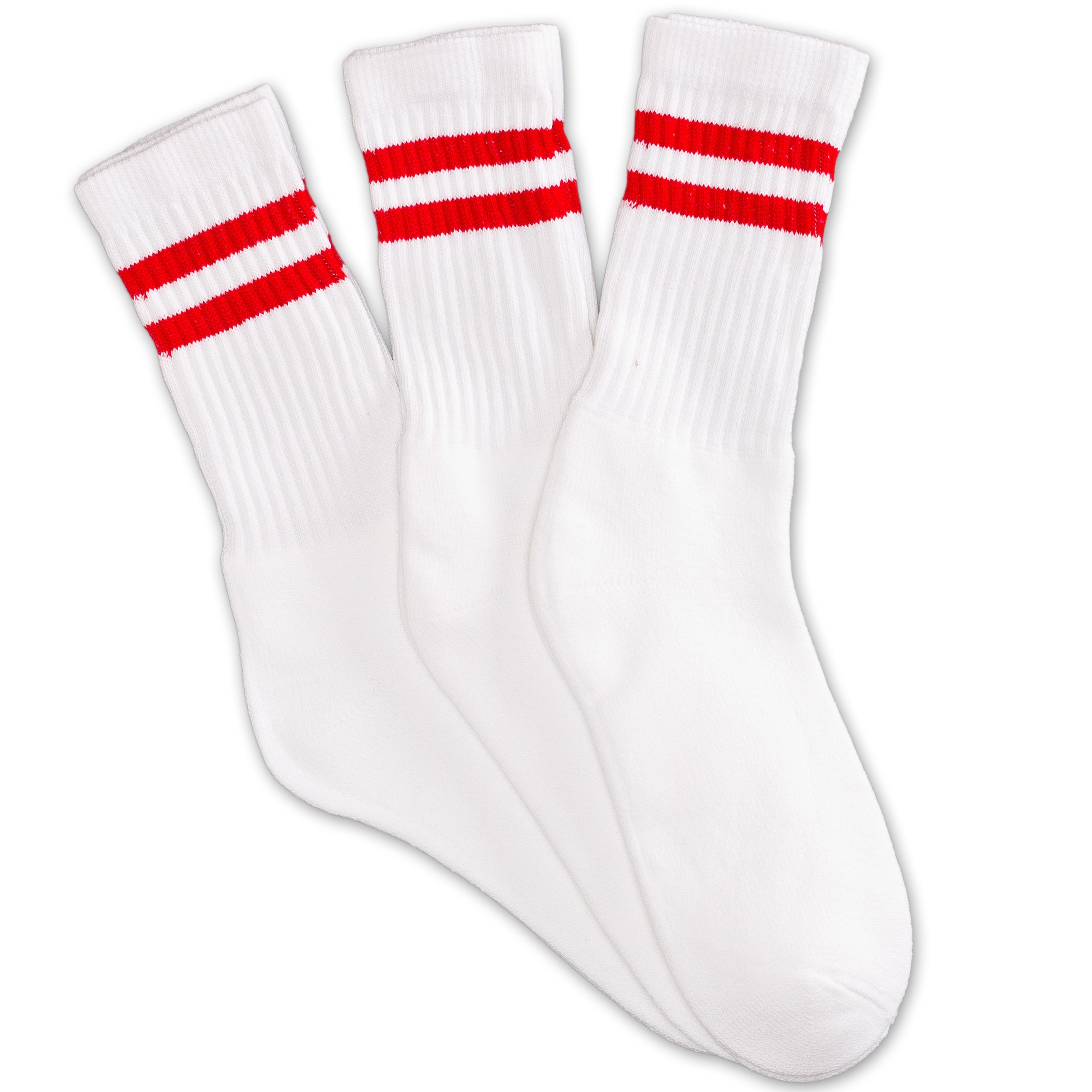 AHDHMCMImpress'D Clothing 12 Pairs white unisex crew socks with two red stripes classic retro old school (7-9)