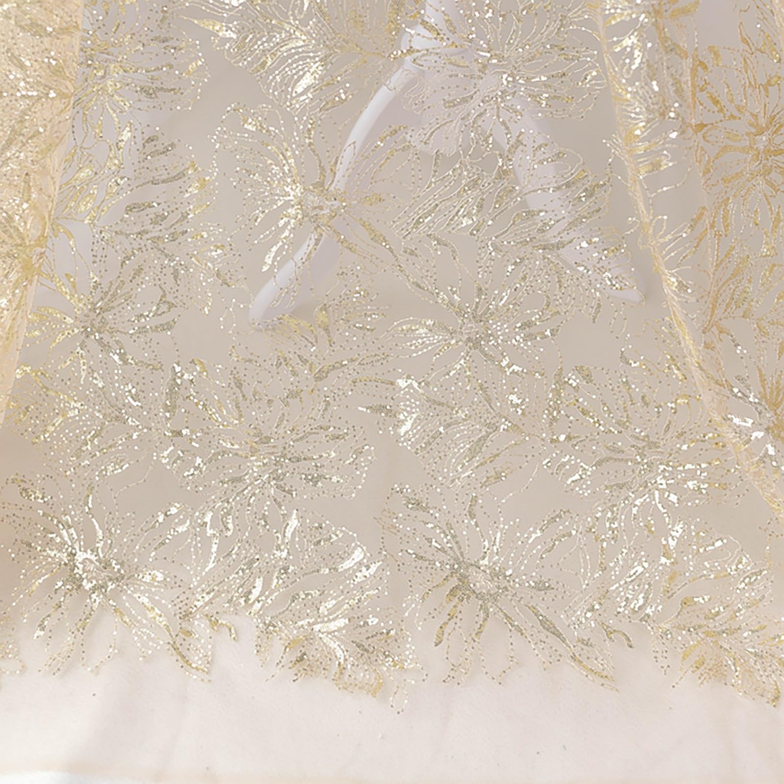 Tessuto Stoffa a Metro Tessuto ricamato in pizzo dorato con paillettes per cucire, per abiti da sposa, in tulle a rete, per decorazioni per la casa, per interni ed esterni(L 12 m)