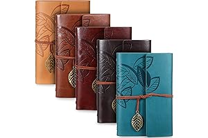5 Pcs Vintage Leather Journal Notebook Travel Refillable Blank Pages with Retro Pendants