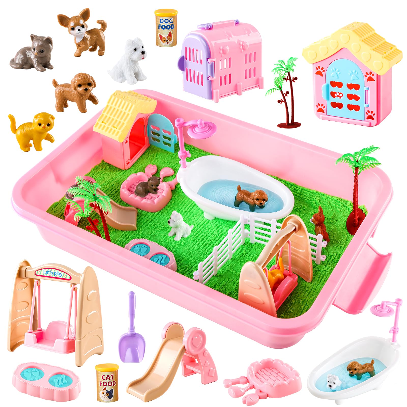 Aprilwolf 21 PCS Pet Sensory Bin, Dog &amp; Cat Sandbox with Sand &amp; Box