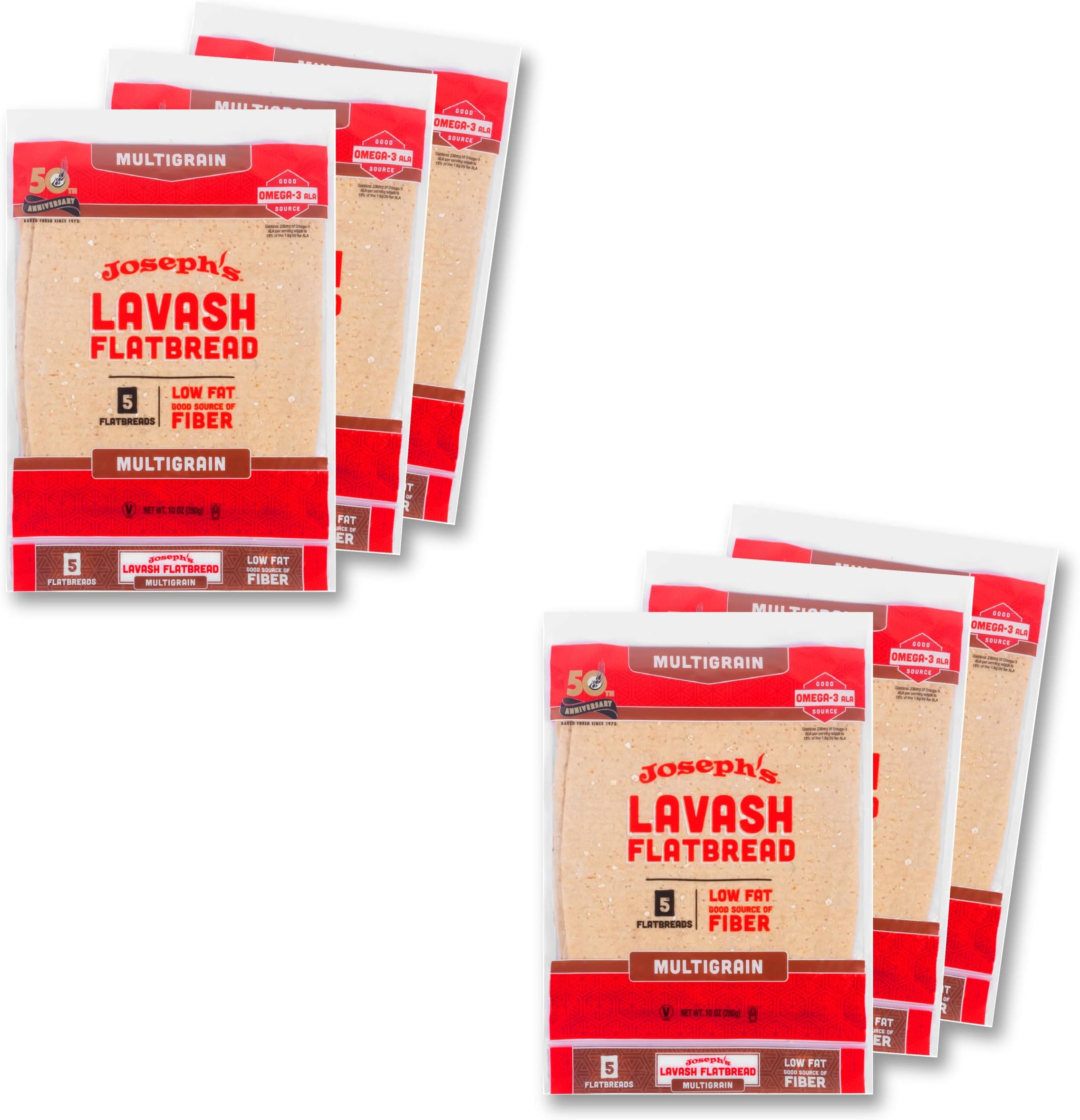 - Lavash Bread Value 6-Pack, Multigrain, Reduced Carb, Low Fat and Good Source of Fiber (5 Flatbreads per Pack, 30 Total), Fresh Baked