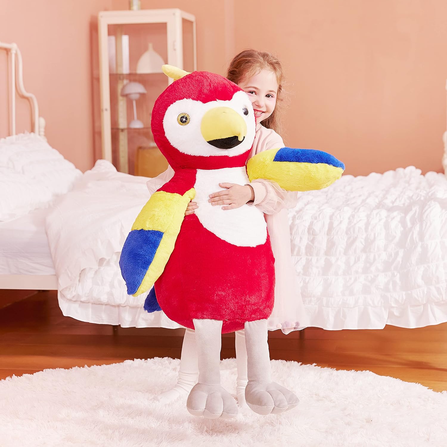 IKASA Giant Bird Parrot Stuffed Animal Plush Toy,26" Large Scarlet Macaw Cute Jumbo Soft Toys,Huge Big Size Fluffy Fat Plushie,Gifts for Kids