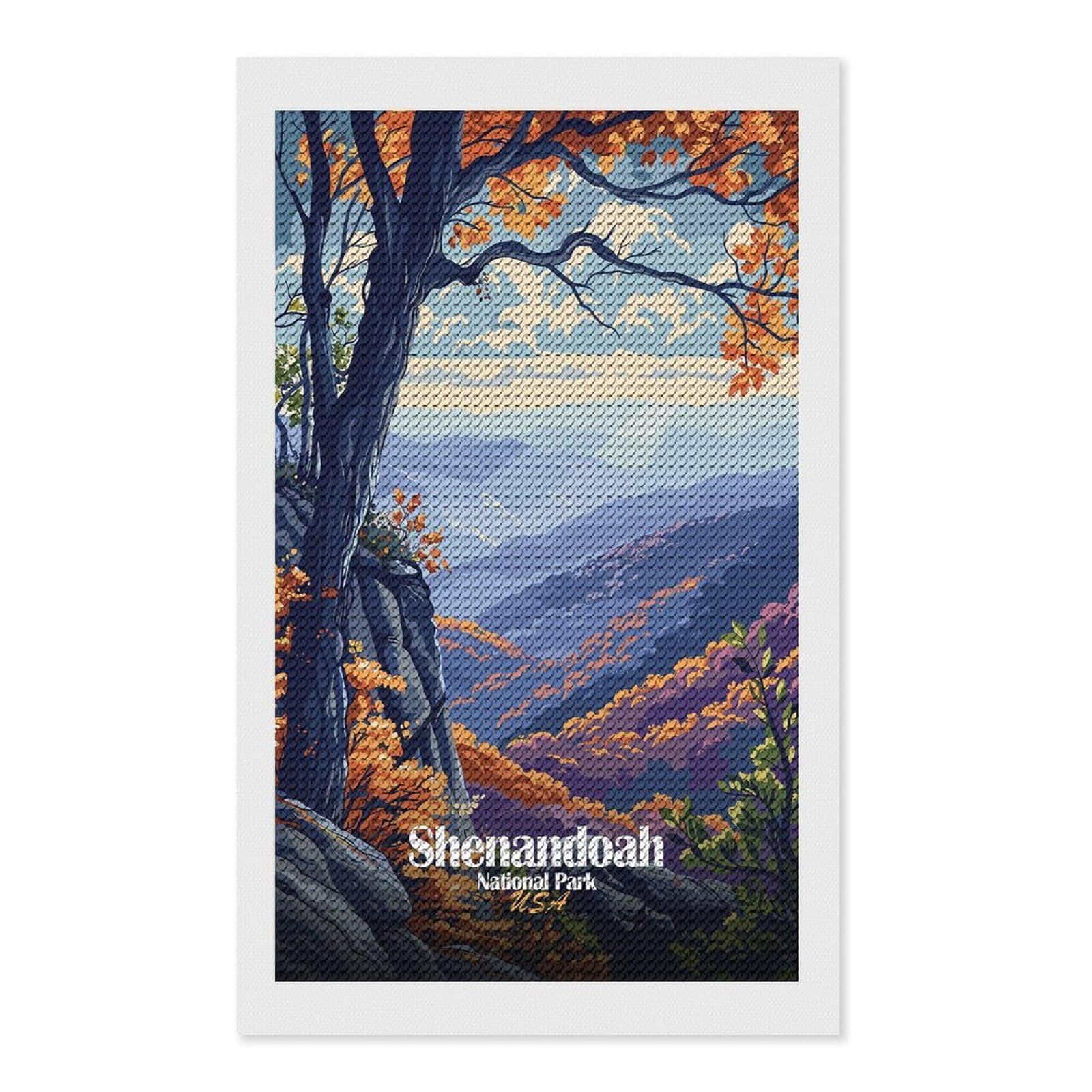 Junmoney Shenandoah National Park Autumn Landscape Full Drill Diamond Painting Kit 12"x20", Mindful Craft Activity, Bedroom Decor, for Adults, Gift Idea