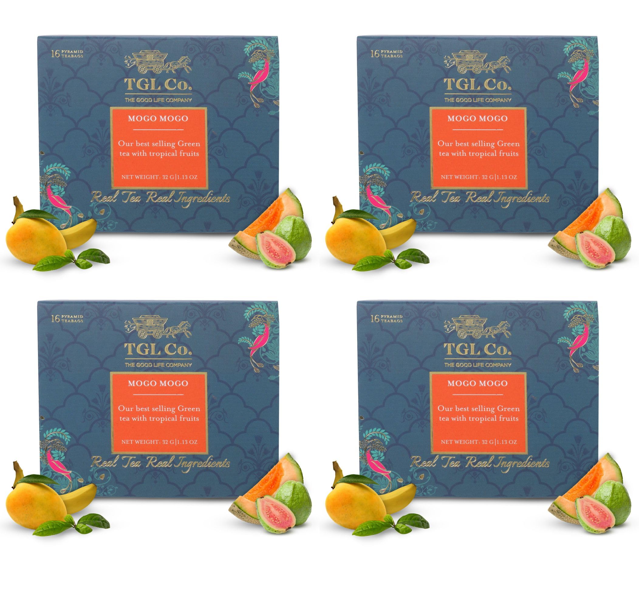 TGL Co. The Good Life Company Mogo Mogo Green Tea -64 Tea Bags| Hot & Ice Tea|Richness of Flavours|Refreshing |Juicy Goodness of Green Sencha,Banana,Mango,Melon,Passion Flower Leaves,Sunflowers,Guava