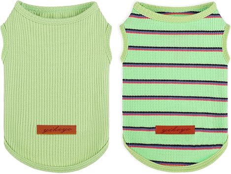 Sebaoyu 2Pack Dog Shirt Vest Waffle for Small Dogs, Soft Breathable Tank Top Boy Girl Dog T-Shirts, Puppy Sleeveless Lightweight Vests Small Puppy Sweatshirt Pet Cat OutfitGreen+Green Stripe,M