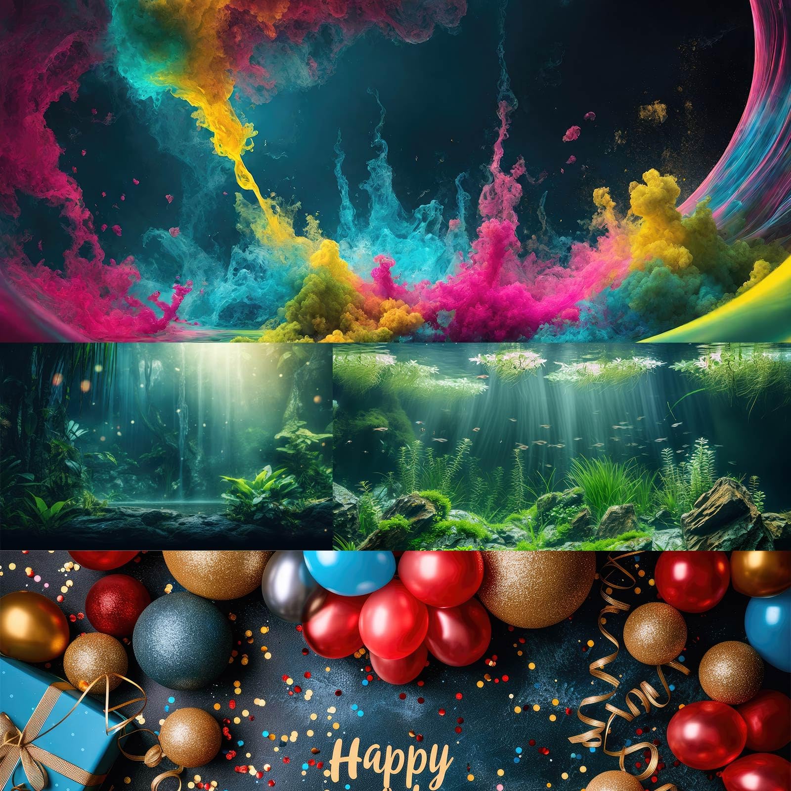 Fondo de acuario de selva densa, bosque lluvioso, lago tranquilo, terrario, fondo de niebla rayos de sol, bosque, estilo selva, fondo de fondo para peceras, decoración de póster de vinilo,