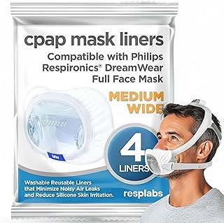 resplabs CPAP Mask Liners - Compatible with Philips Respironics DreamWear Full Face Masks, Medium Wide - Reusable, Washable Cushion Covers - 4 Liner Pack
