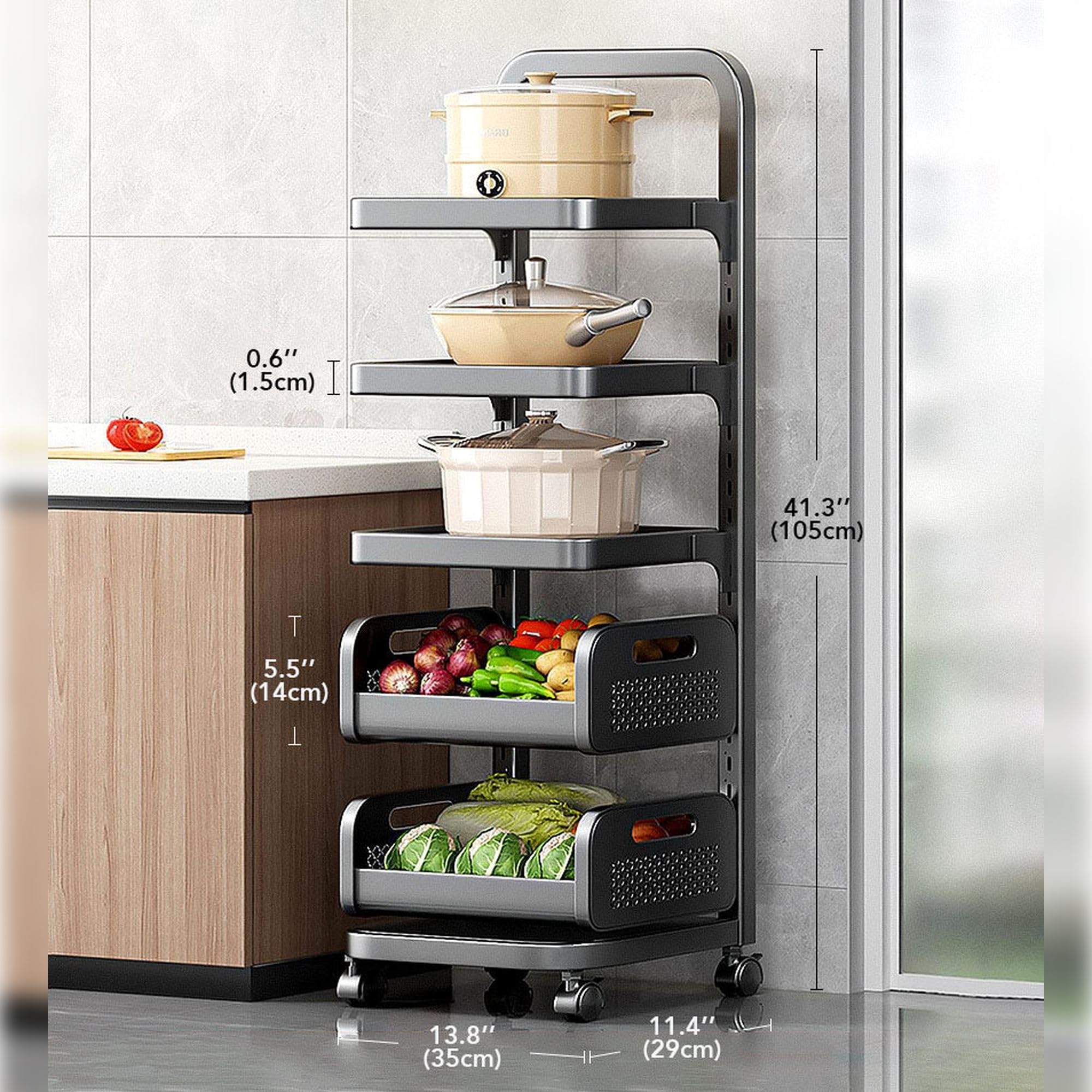 JOYBOS - Carrito de Almacenamiento Ajustable y con Ruedas 5 estantes