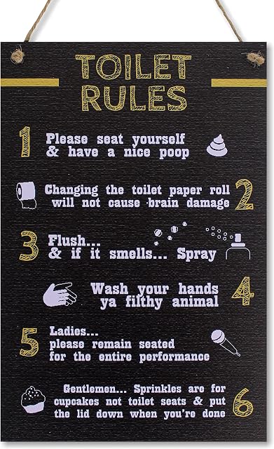 CARISPIBET Toilet Rules Home signs bathroom signs house decorative plaques funny signs for house décor bathroom decor home accessory 8''x12''