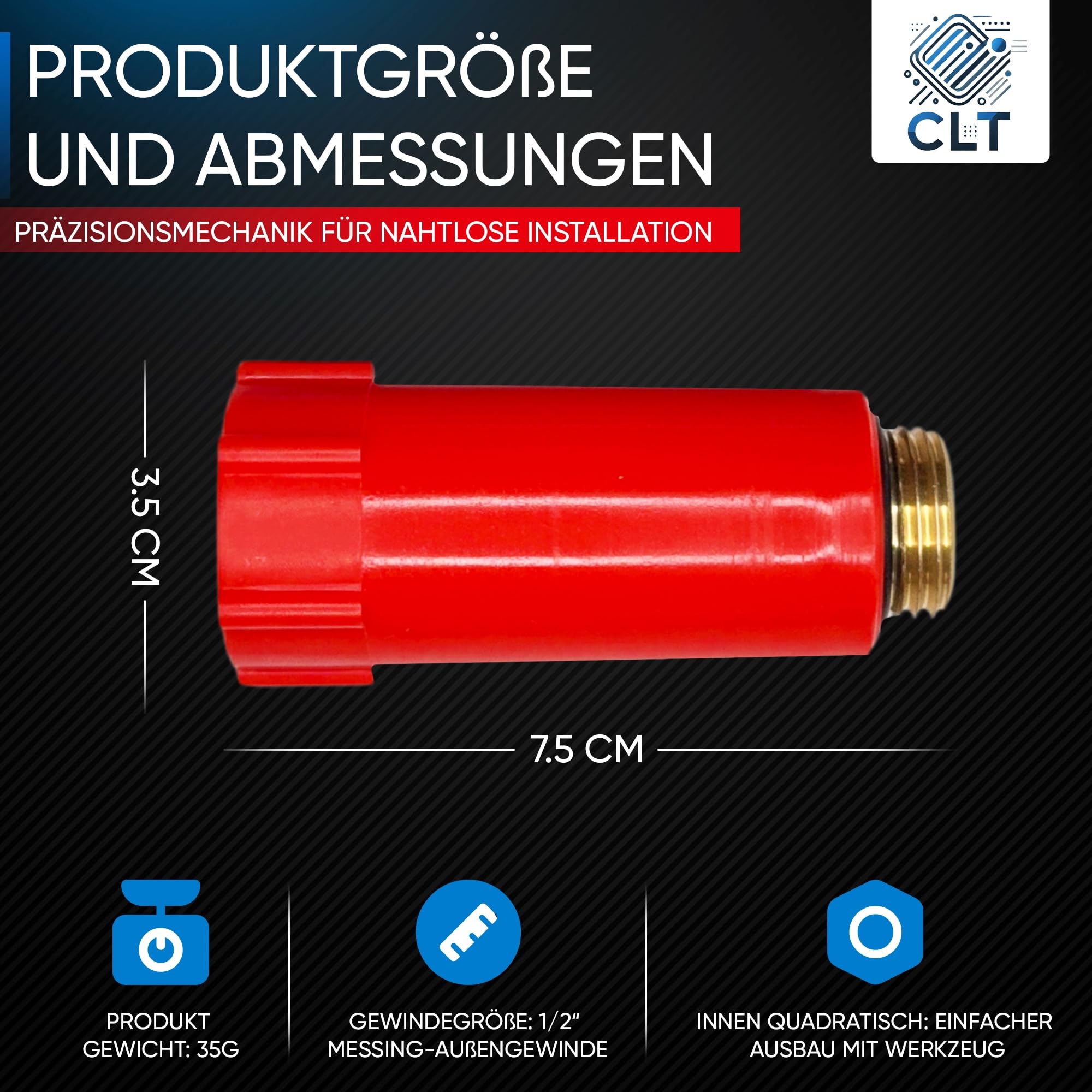 Produktbild von Baustopfen 1/2 Zoll – 4 Stück, Rot & Blau, Mit Messinggewinde & O-Ring, Für Wasserleitungen, Werkzeuglose Montage