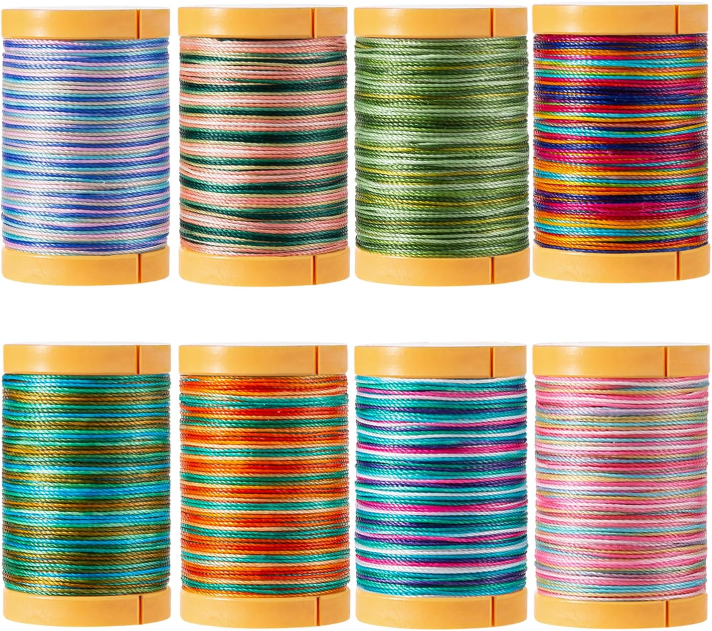 Variegated Gradient Waxed Thread 8 Vibrant Colors, 0.5mm Round Wax Coated 3 Ply Polyester Thin Cord for Micro Macrame, Bracelets, Jewelry, kumihimo, Sewing, Knotting, and Crafting -82 Yards/Spool