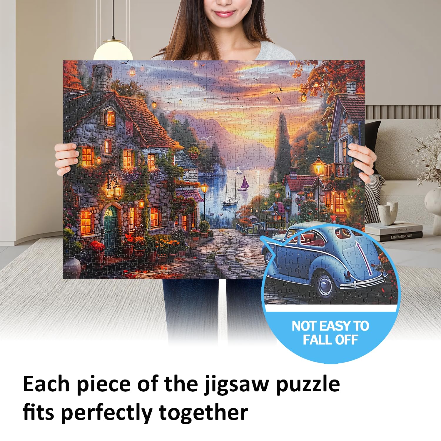 Yunlus Jigsaw Puzzles for Adults 1000 Pieces Autumn Lakeside Town Mountain Puzzles Impossible Hard Difficult Challenging Puzzles Sunset Natural Landscape Jigsaw Puzzle 1000 Pieces 28 x 20 inch - Image 2
