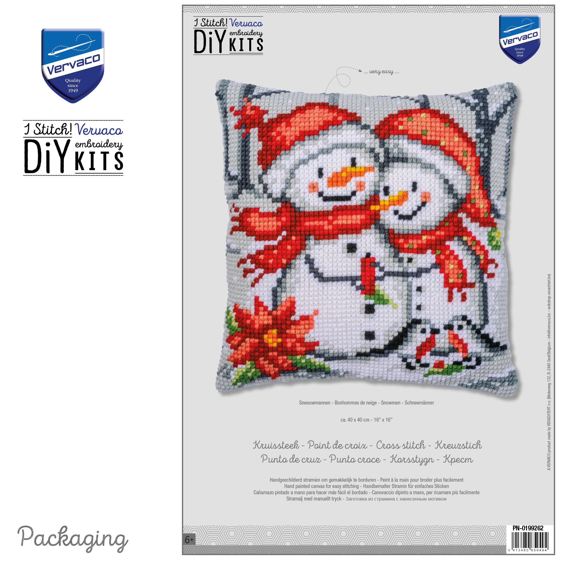 VERVACO Zestaw do Haftu Krzyżykowego Poduszka BAŁWANY Kanwa z Nadrukiem ca. 40 x 40 cm Gruba Włóczka Akrylowa Zrób to Sam Dekoracja Domu DIY Cross Stitch Kit