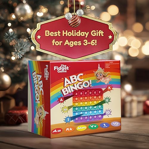 Vista 2 de The Fidget Game ABC Bingo, Games for Kids – Seis alfombrillas educativas de bingo del alfabeto con burbujas para preescolar, niños pequeños, jardín