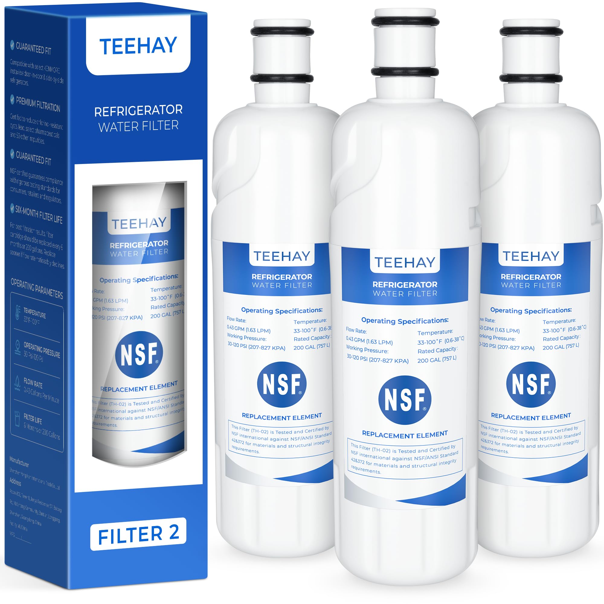 TEEHAY W10413645A Water Filter 2 Replacement, Compatible with Everydrop Filter 2, EDR2RXD1, Whirlpool WHR2RXD1, P9KB2L, P9RFKB2L, Whirlpool WRX986SIHZ, WRF757SDHZ, WRF767SDHZ, WRF736SDAM, 3 Pack - 1