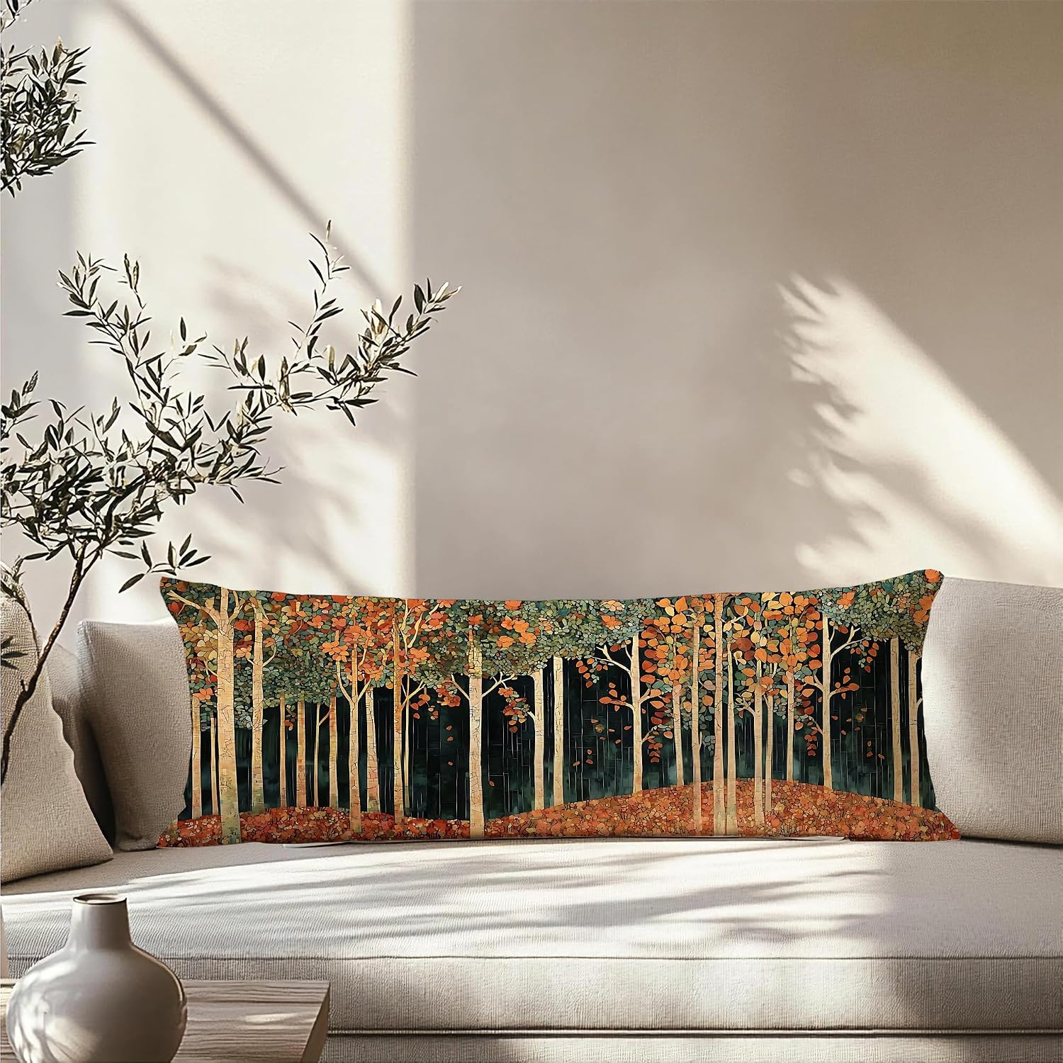 Fall Autumn Forest Body Pillow Cover 20x54, Fall Home Bedroom Decor, Vintage Autumn Forest Nature Landscape Body Pillow Pillowcase with Zipper for Bed Couch image 4