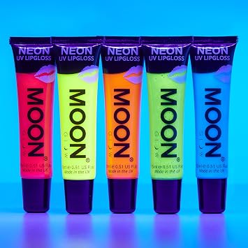 Moon Glow - Blacklight Neon Lip Gloss 0.5oz Set of 5 Scented and glows brightly under UV/Blacklight!