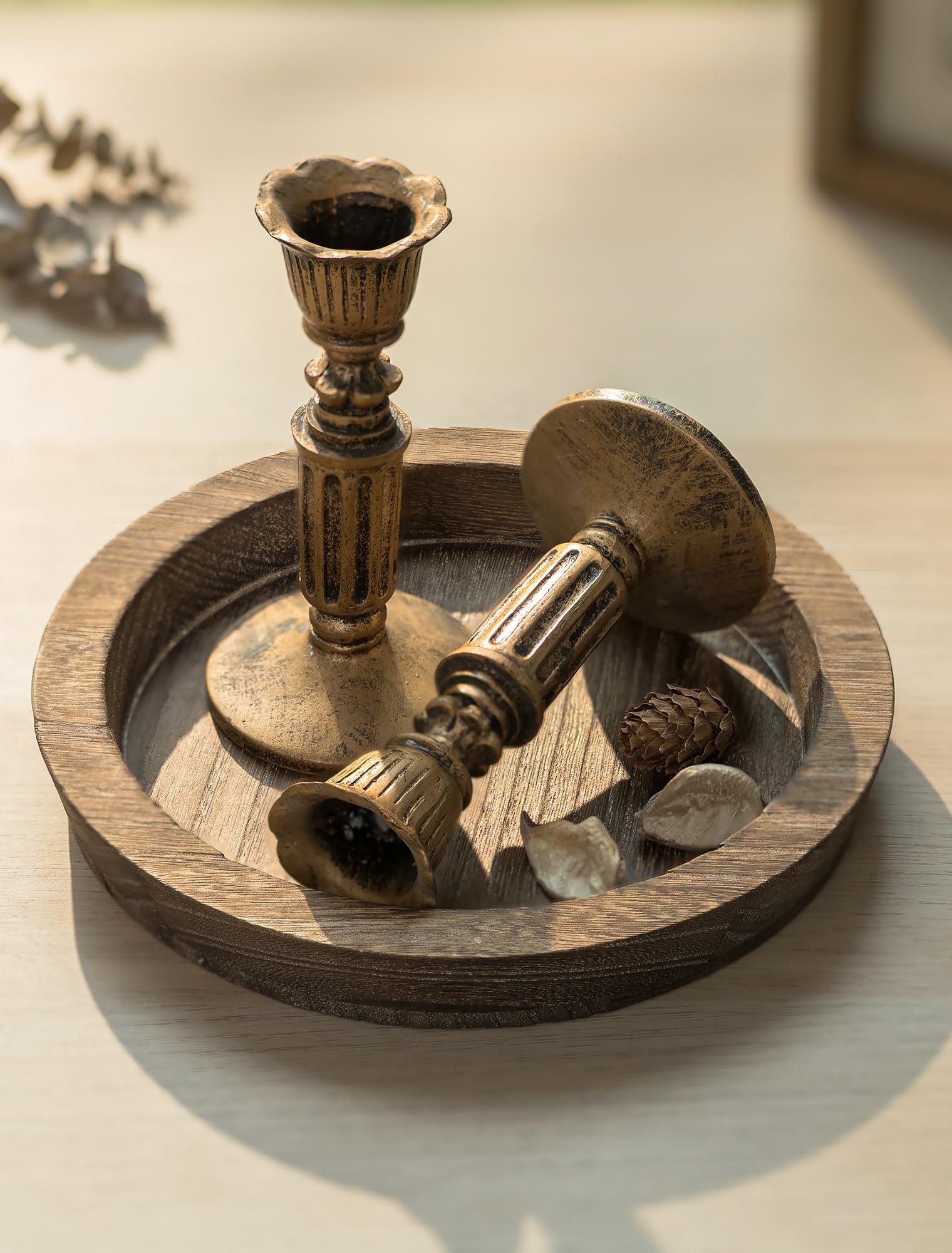 Hanobe Candle Plate Holder Tray: 7.9" Small Round Wood Decorative Candle Plate - Rustic Farmhouse CoffeeTable Decor - Tealight Pillar Trays for Easter Saint Patrick's Day Home Decor
