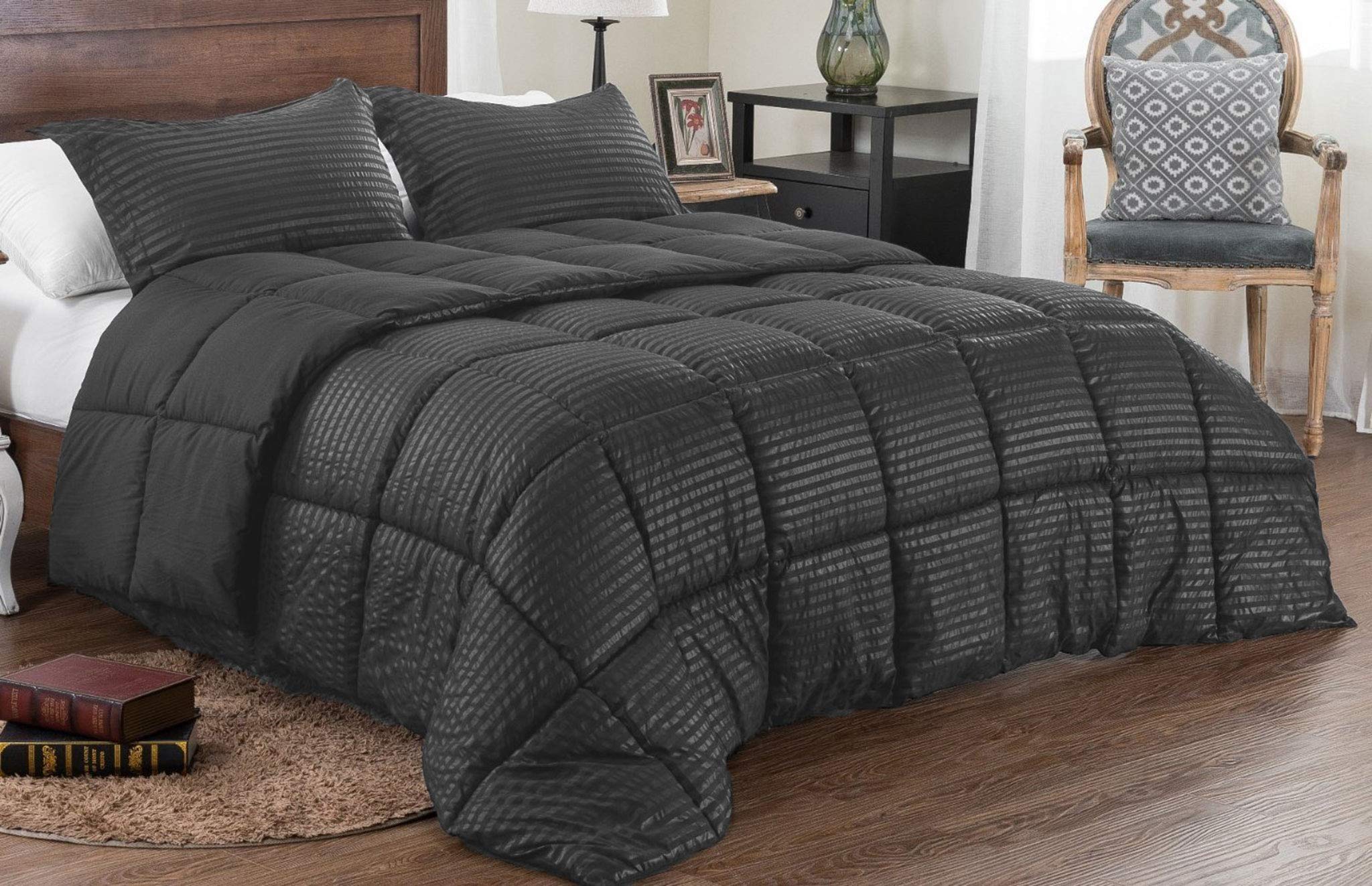 Juego de edredón de algodón egipcio reversible king gris con fundas de almohada