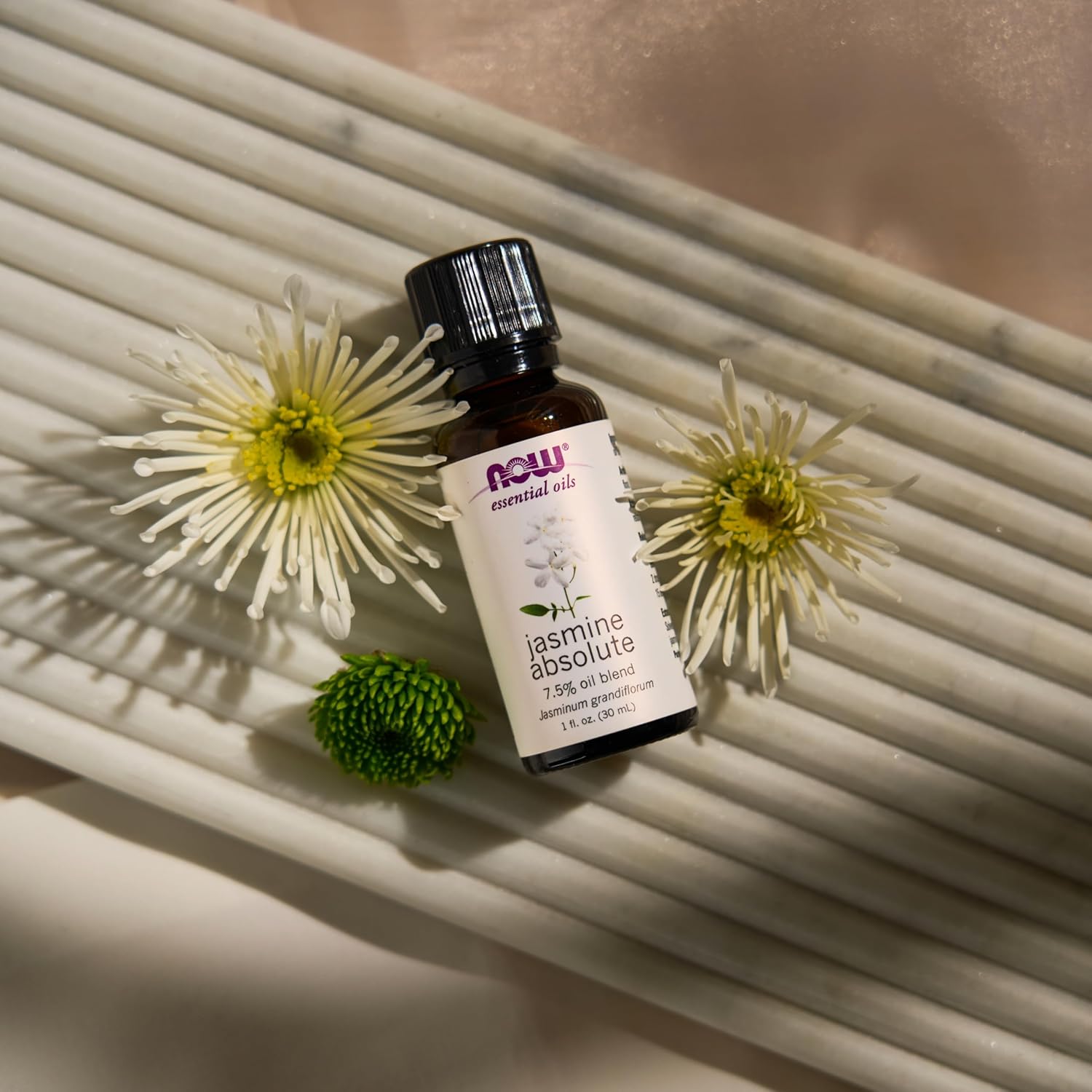 NOW Essential Oils, Jasmine Absolute Oil Blend, 7.5% Blend of Pure Jasmine Absolute Oil in Pure Jojoba Oil, Romantic Aromatherapy Scent, Vegan, Child Resistant Cap, 1-Ounce