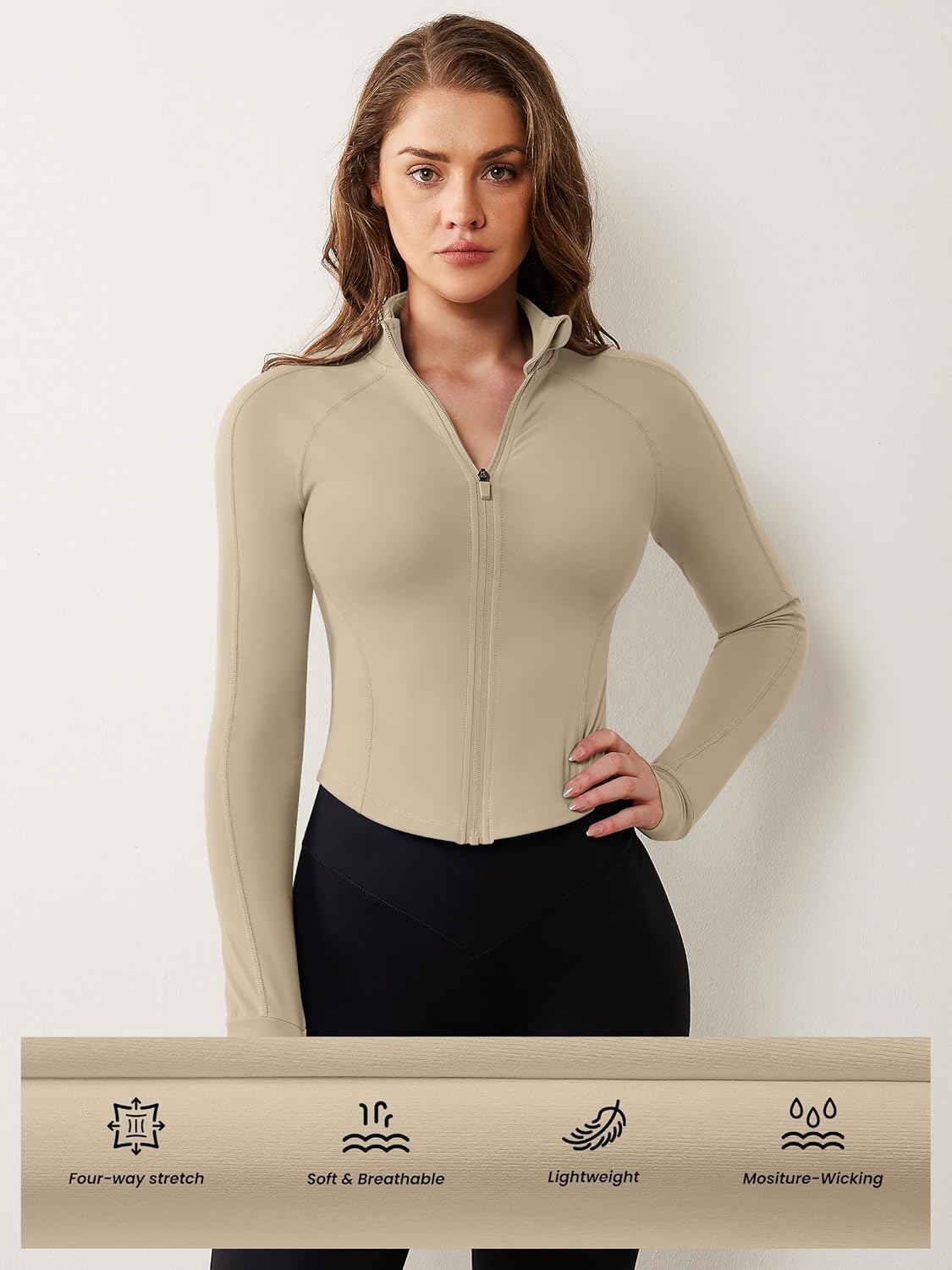 AVGO Women's Workout Jacket Lightweight Zip Up Cropped Yoga Jackets Slim Fit Athletic Tops with Thumb Holes - Image 5