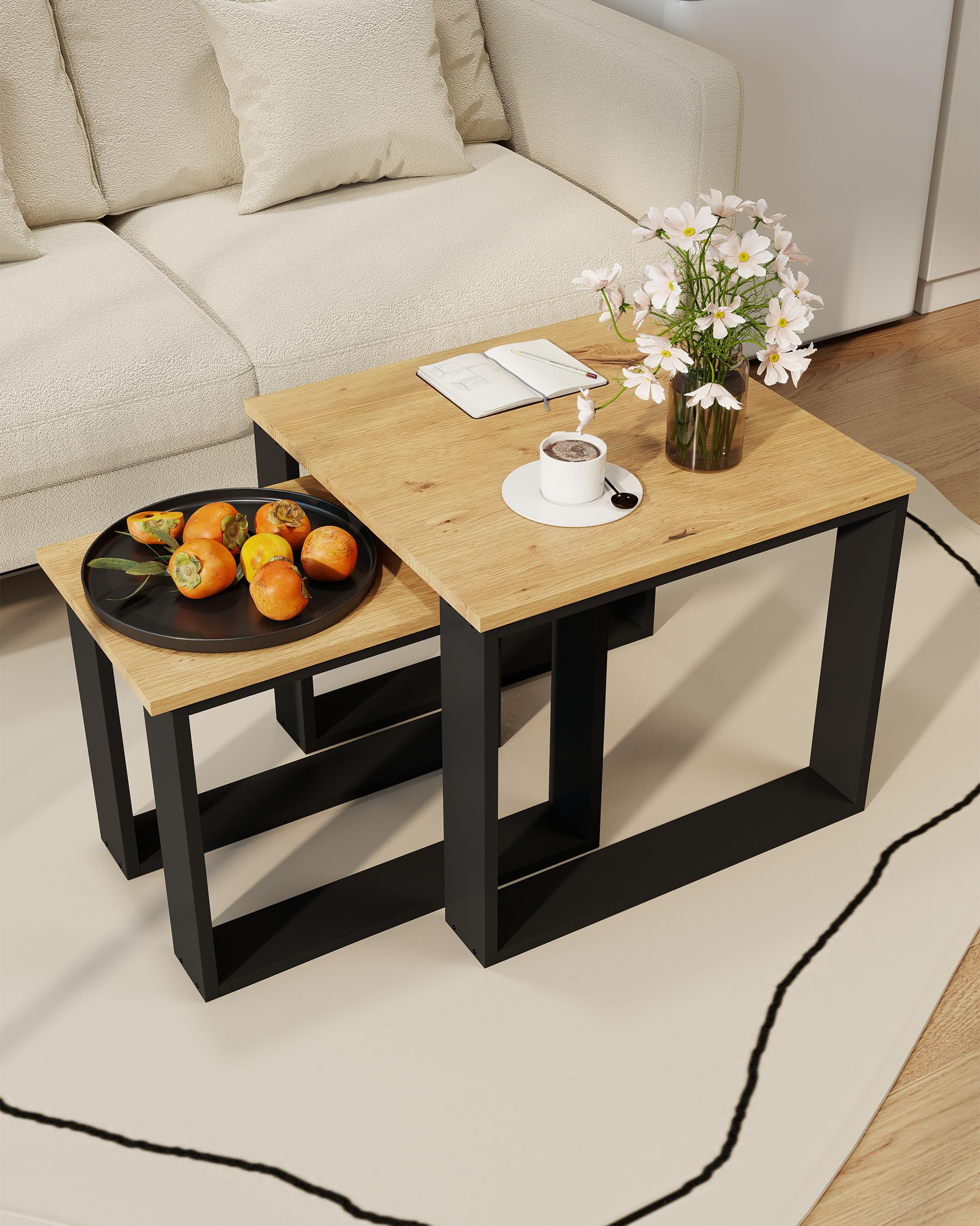 Tavolino Salotto Tavolino da Salotto Set 2 Pezzi Tavolino da Divano Tavolino Piccolo Tavolo Salotto 50x50x42cm e 50x30x37cm
