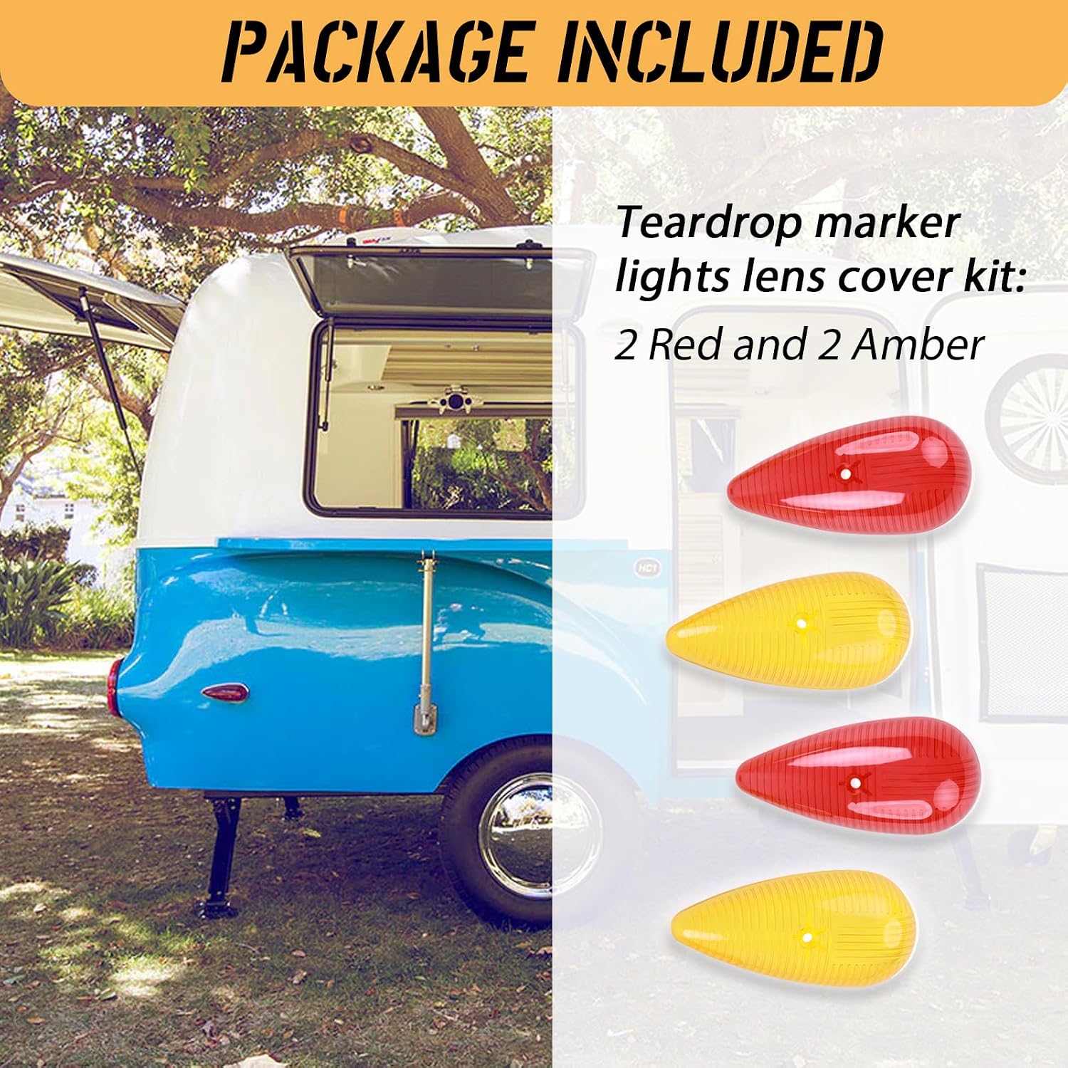 4Pcs Teardrop Marker Lights Lenses Compatible with Airstream,Shasta,and other vintage travel trailers,For Pathfinder #662 teardrop marker lights,ONLY Includes Lights Lens Cover(2 Red,2 Amber)