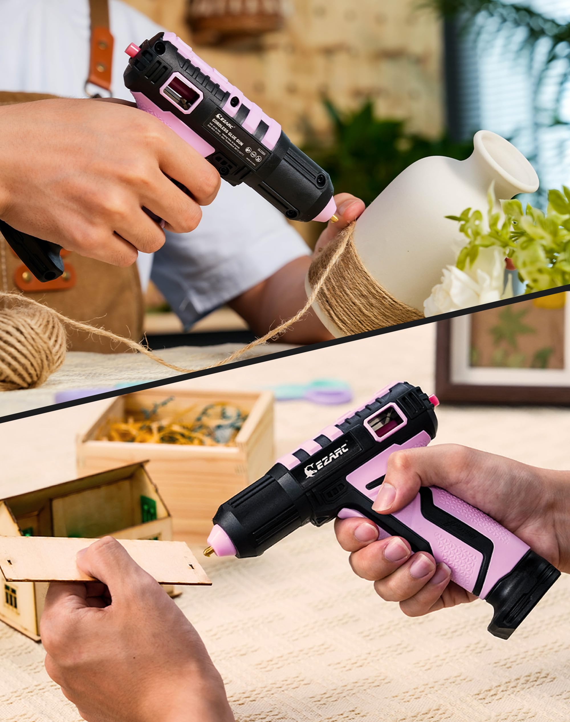 EZARC - Pistolet à colle chaude sans fil, chauffage rapide en 15 secondes, 30 mini bâtons de colle, mise en marche et arrêt sécuritaires, batterie lithium-ion intégrée de 2500 mAh