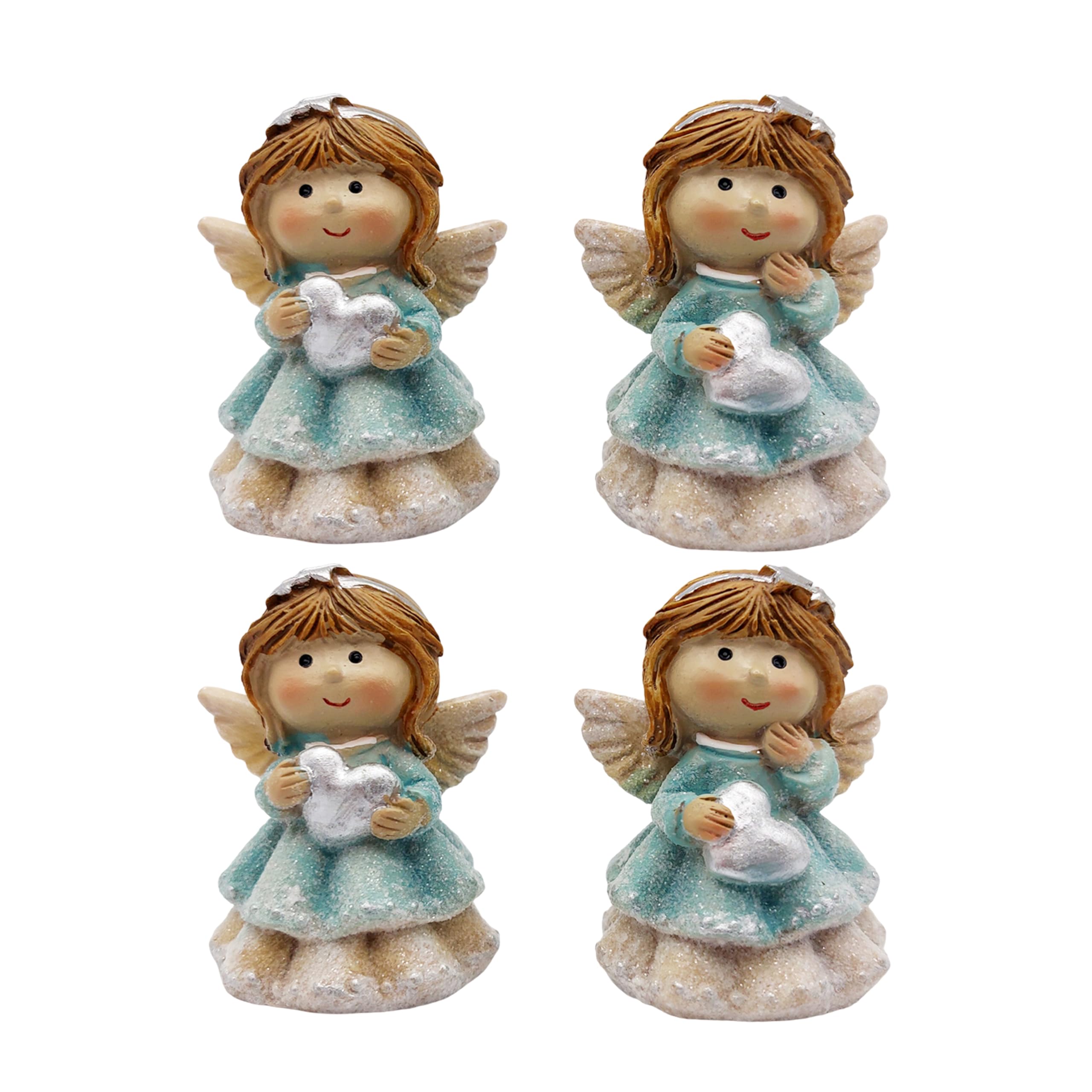 Angioletti decorativi, 4 pezzi: decorazioni natalizie in resina, statuine angeli, addobbi natale casa, figure natalizie eleganti per tavolo finestra presepe inverno, 5,5 cm