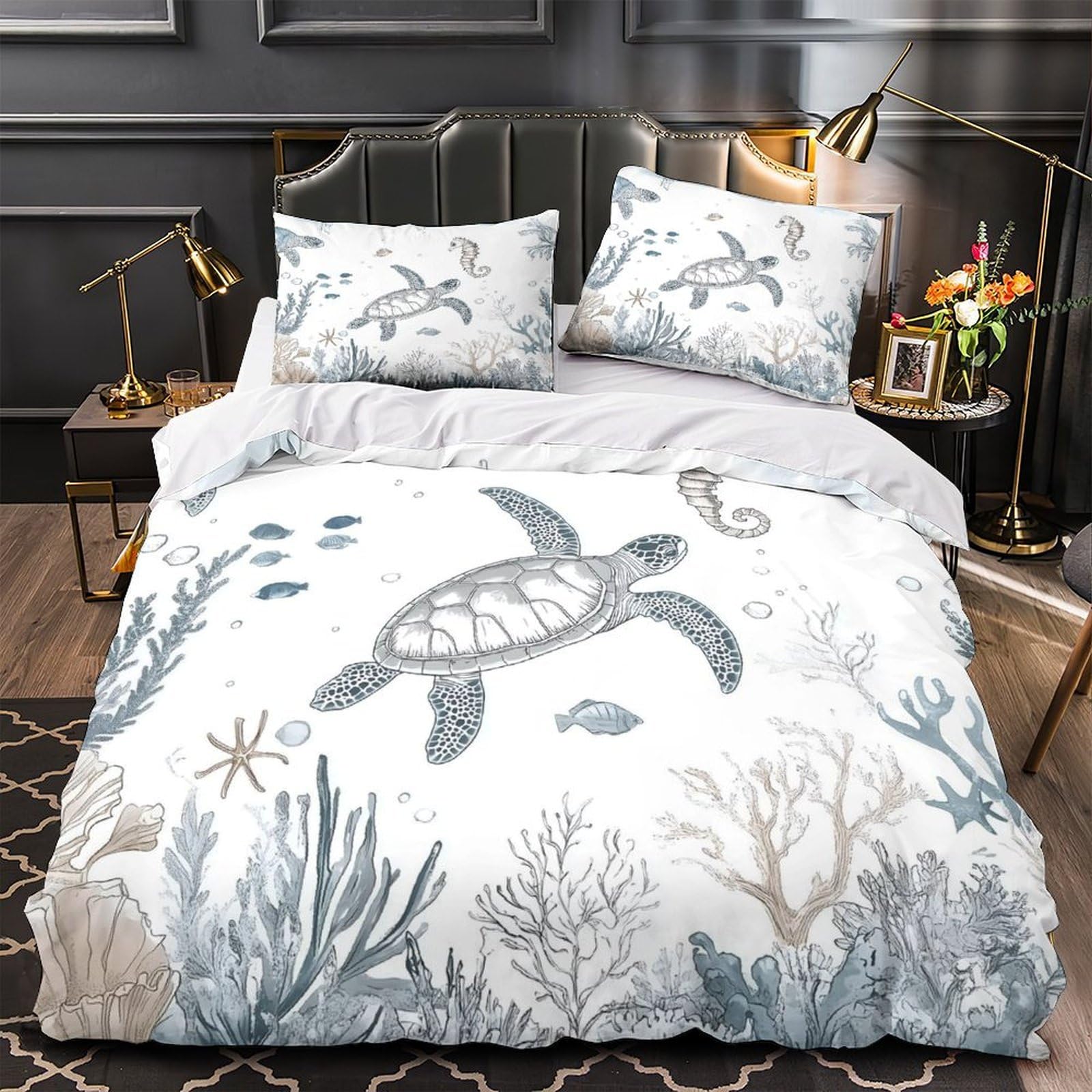 Housse de couette tortue marine pour lit simple confort cosy