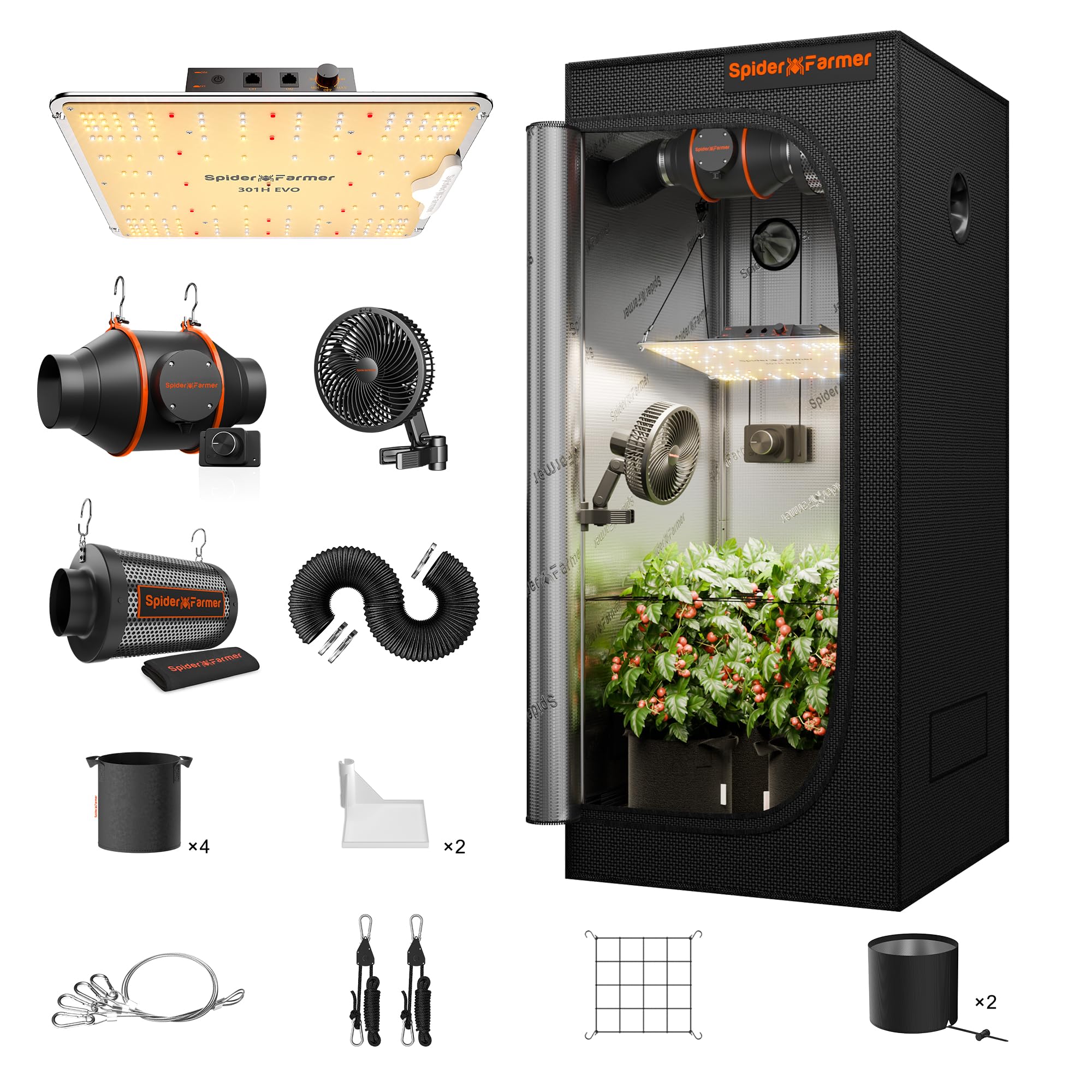 EVO Grow Tent Kit Complete 28"x28"x63" SF-1000 Samsung LM301H EVO & Dimmable, Grow Tent Complete System 2.3x2.3ft Growing Tent Kit Set with 4" Ventilation System &6'' Clip Fan