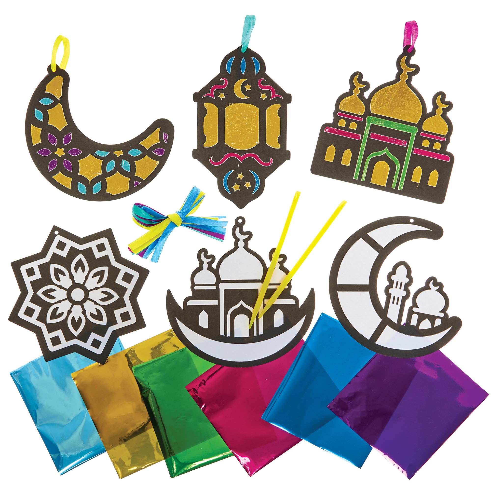 Baker Ross FN364 Ramadan Foil Art Decorations - Pack of 8, Ramadan Arts and Crafts Decorations for Kids