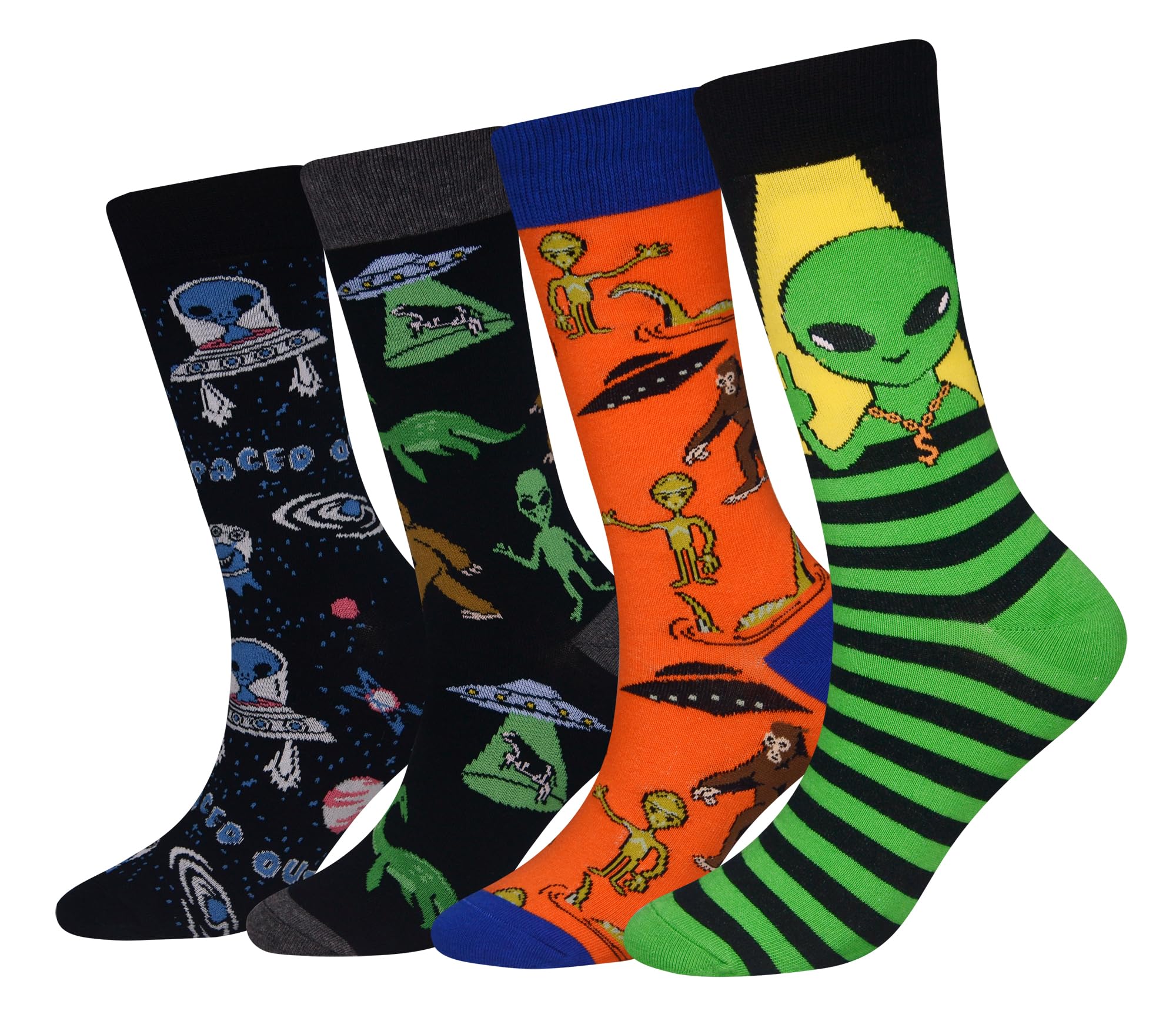Cansok Men's Multicolor - Extraterrestrials Alien Extraterrestrials Socks Gift Funky Novelty Dress Crew Socks (Extraterrestrials - 4 Pairs)